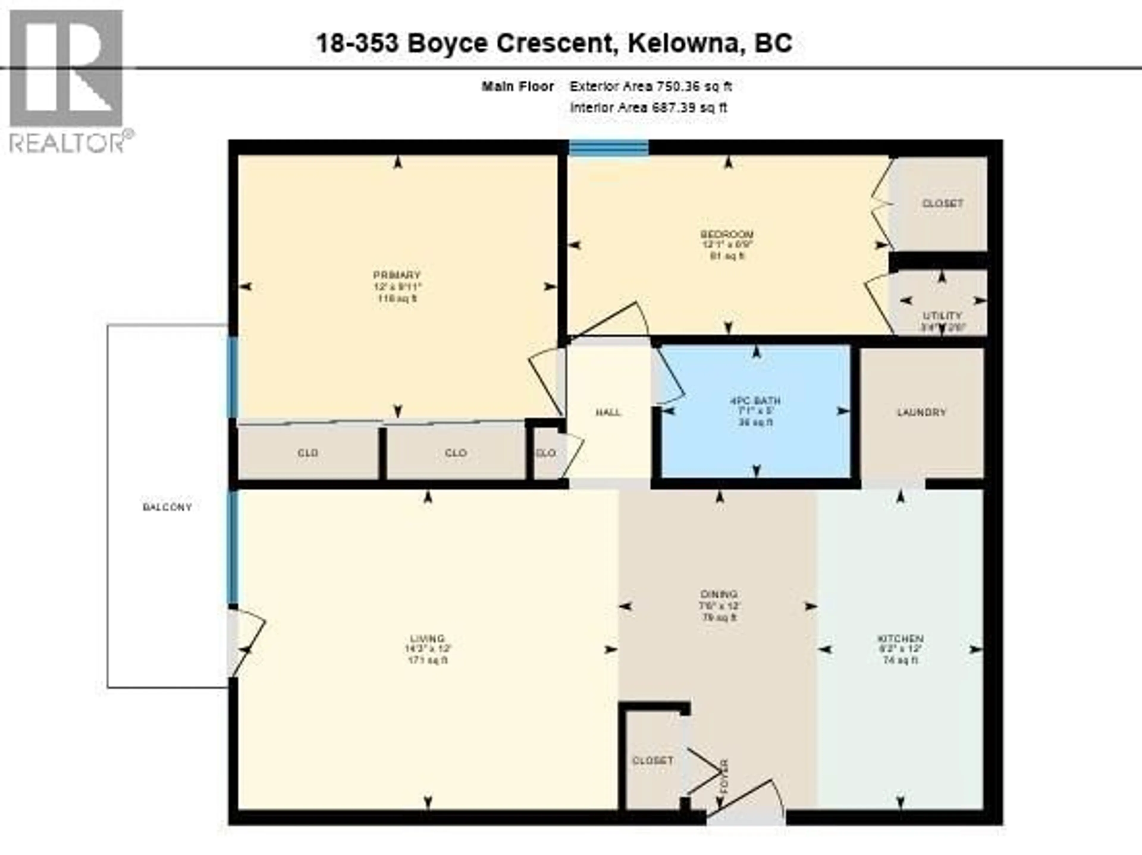 Floor plan for 18 - 353 BOYCE CRESCENT, Kelowna British Columbia V1Y5Z7