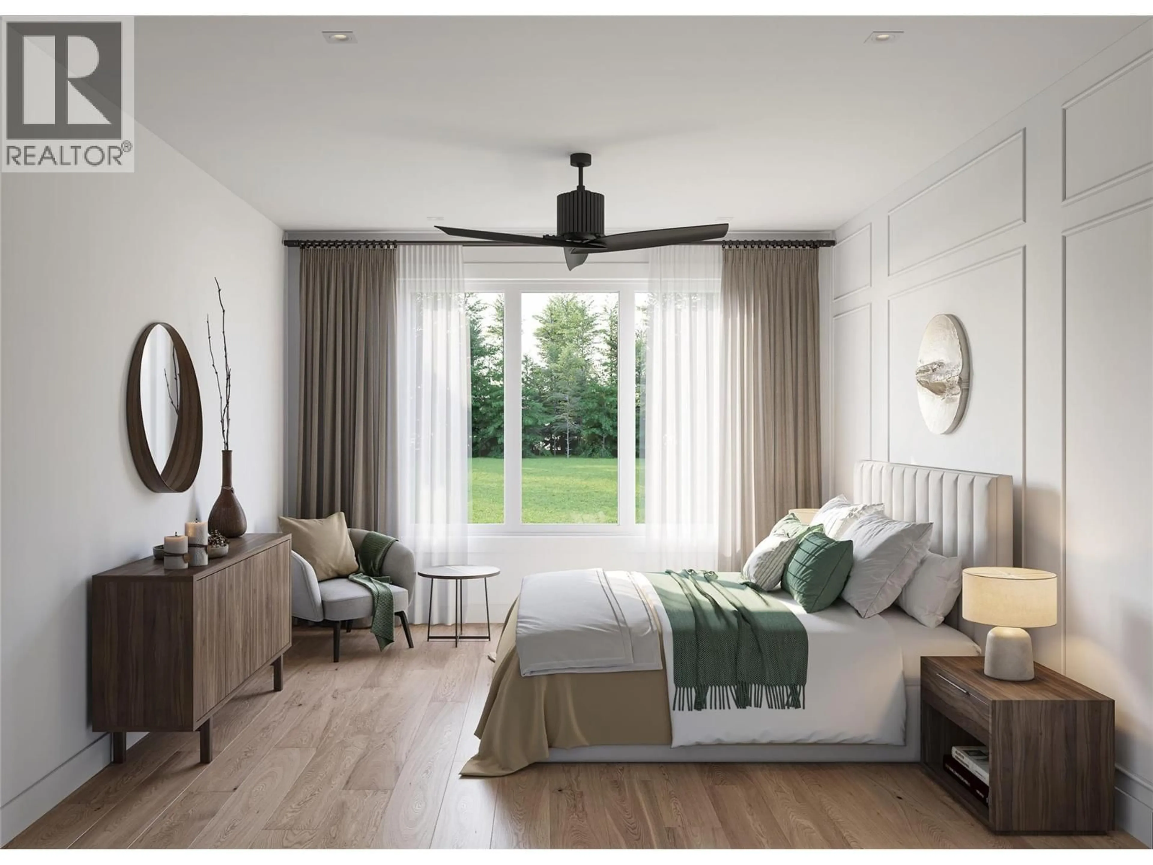 Bedroom with bed, wood/laminate floor for 1129 GREENOCK COURT, Kelowna British Columbia V1P1R6