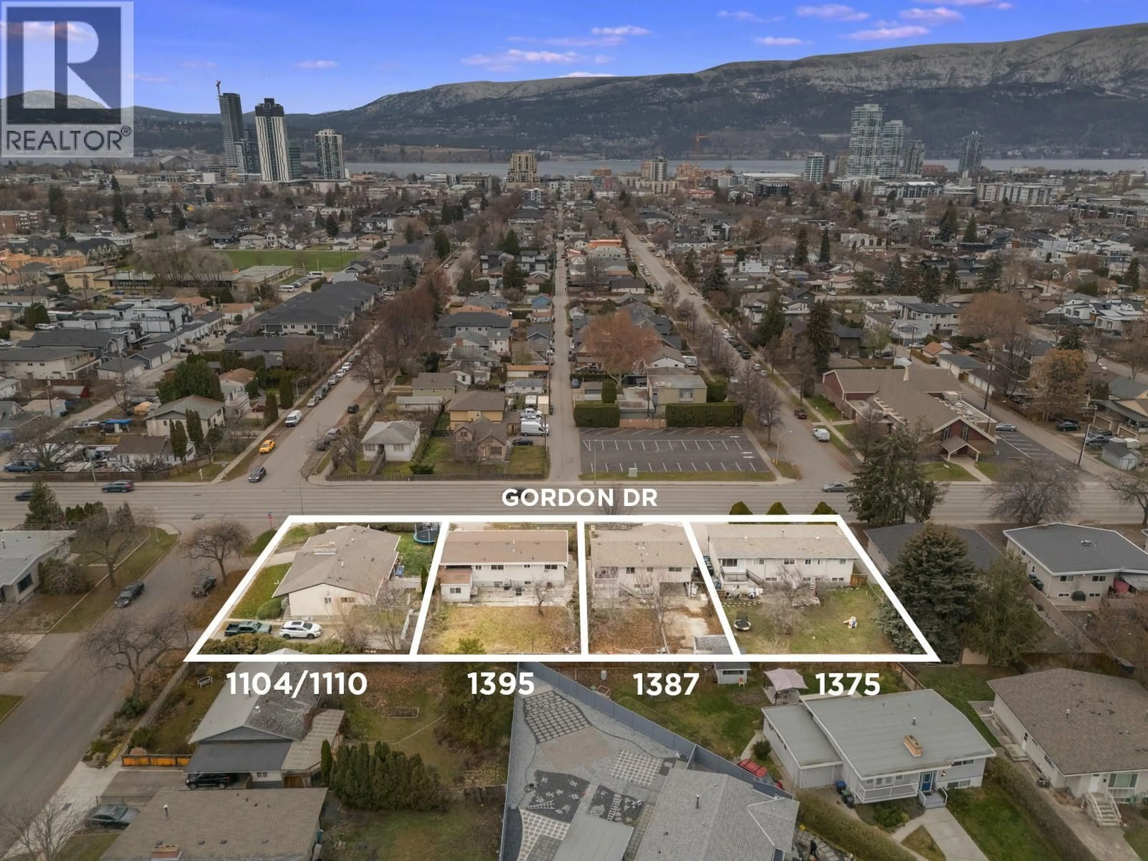A pic from outside/outdoor area/front of a property/back of a property/a pic from drone, city buildings view from balcony for 1387 GORDON DRIVE, Kelowna British Columbia V1Y3E9