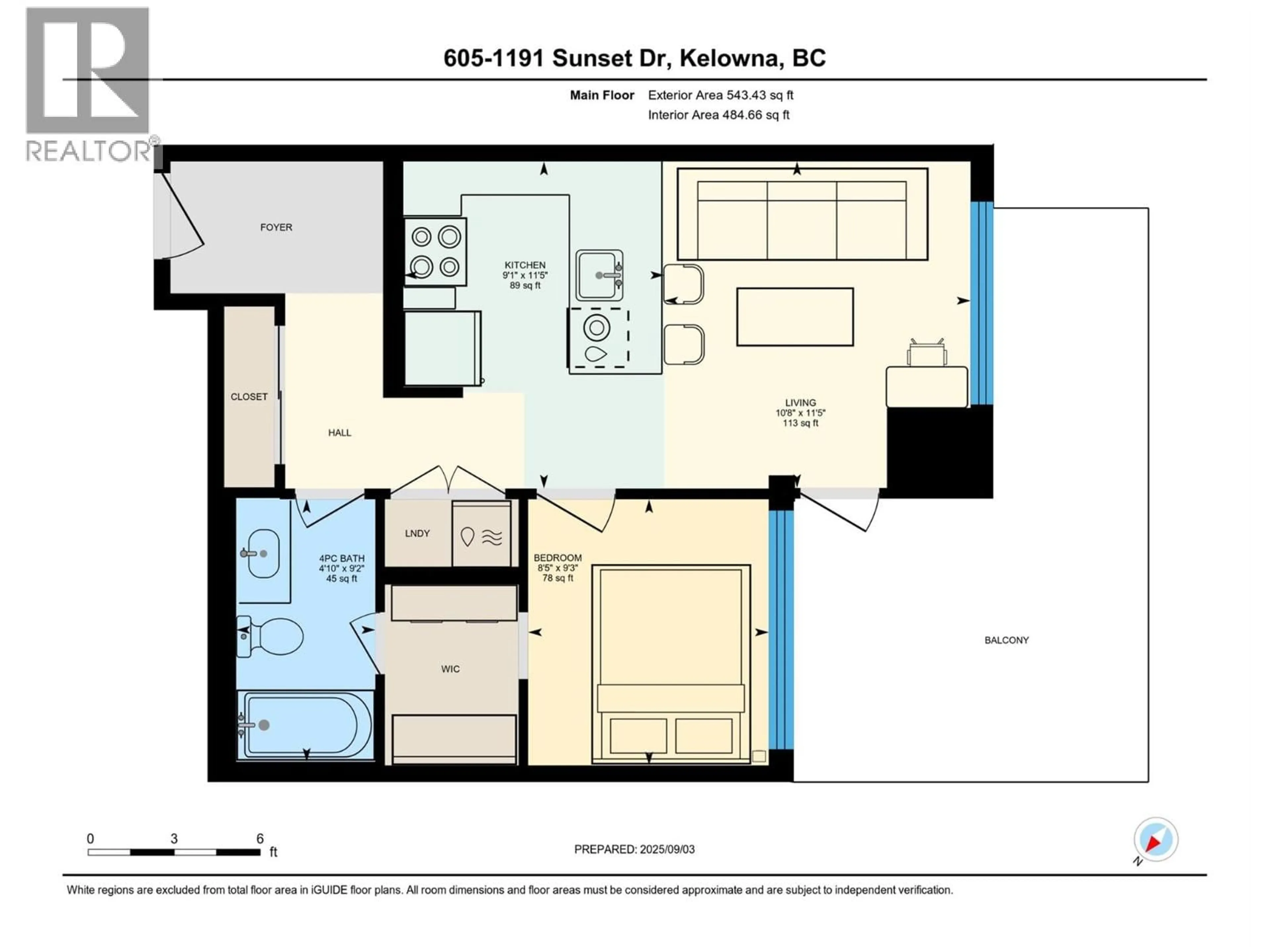 Floor plan for 605 - 1191 SUNSET DRIVE, Kelowna British Columbia V1Y0J6