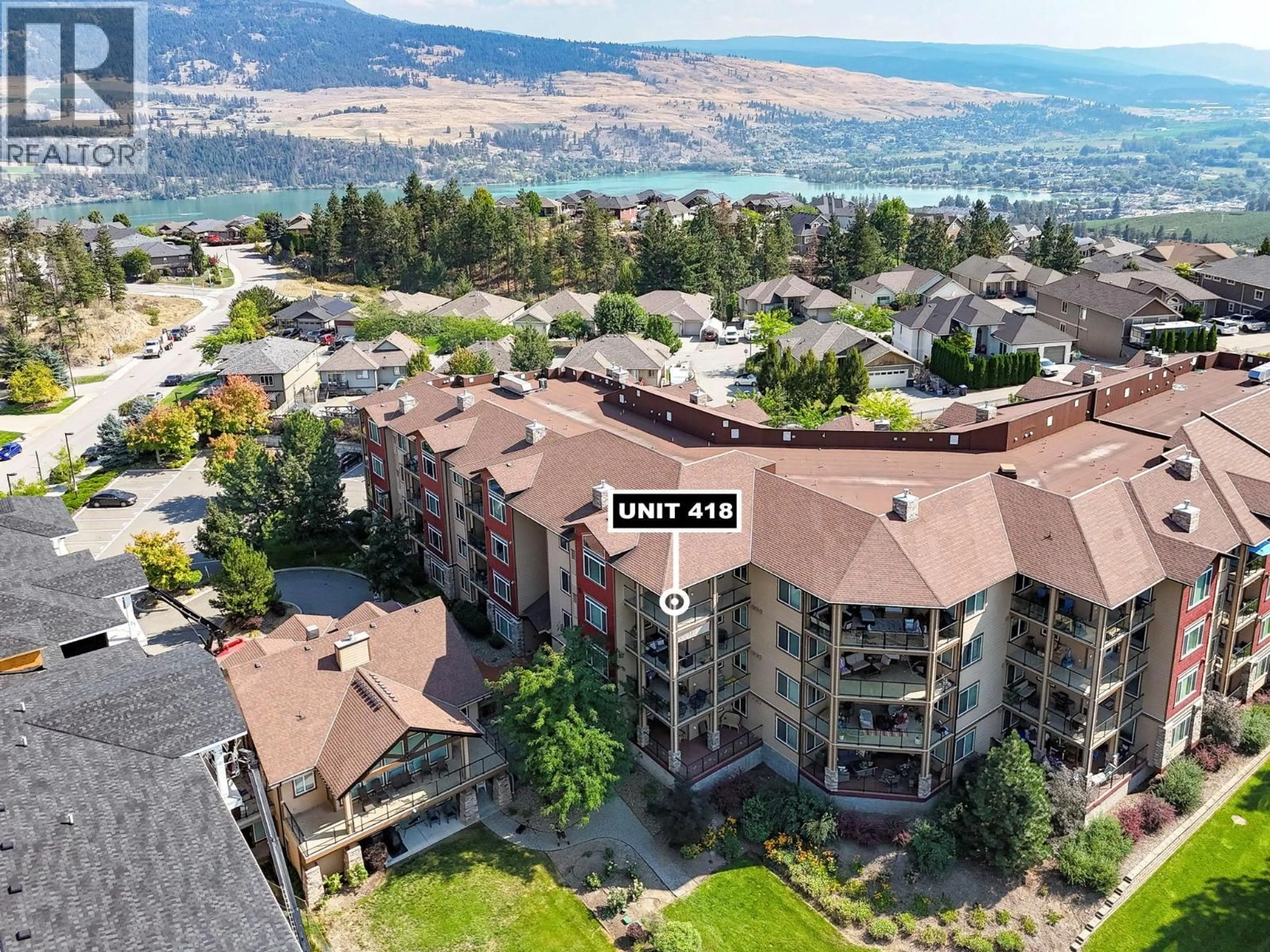 A pic from outside/outdoor area/front of a property/back of a property/a pic from drone, mountain view for 418 - 2532 SHORELINE DRIVE, Lake Country British Columbia V4V2R6