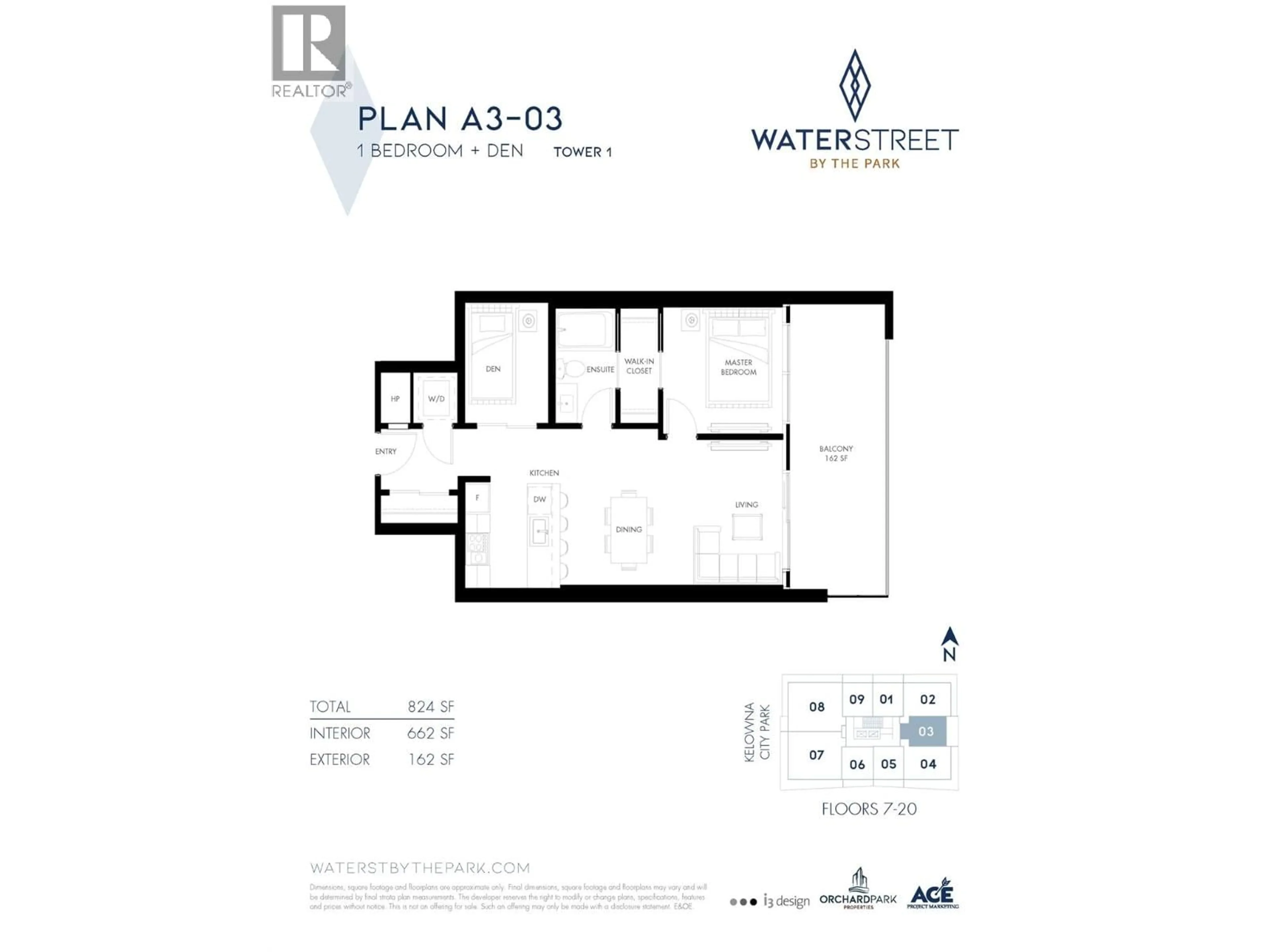 Floor plan for 1503 - 238 LEON AVENUE, Kelowna British Columbia V1Y6H9