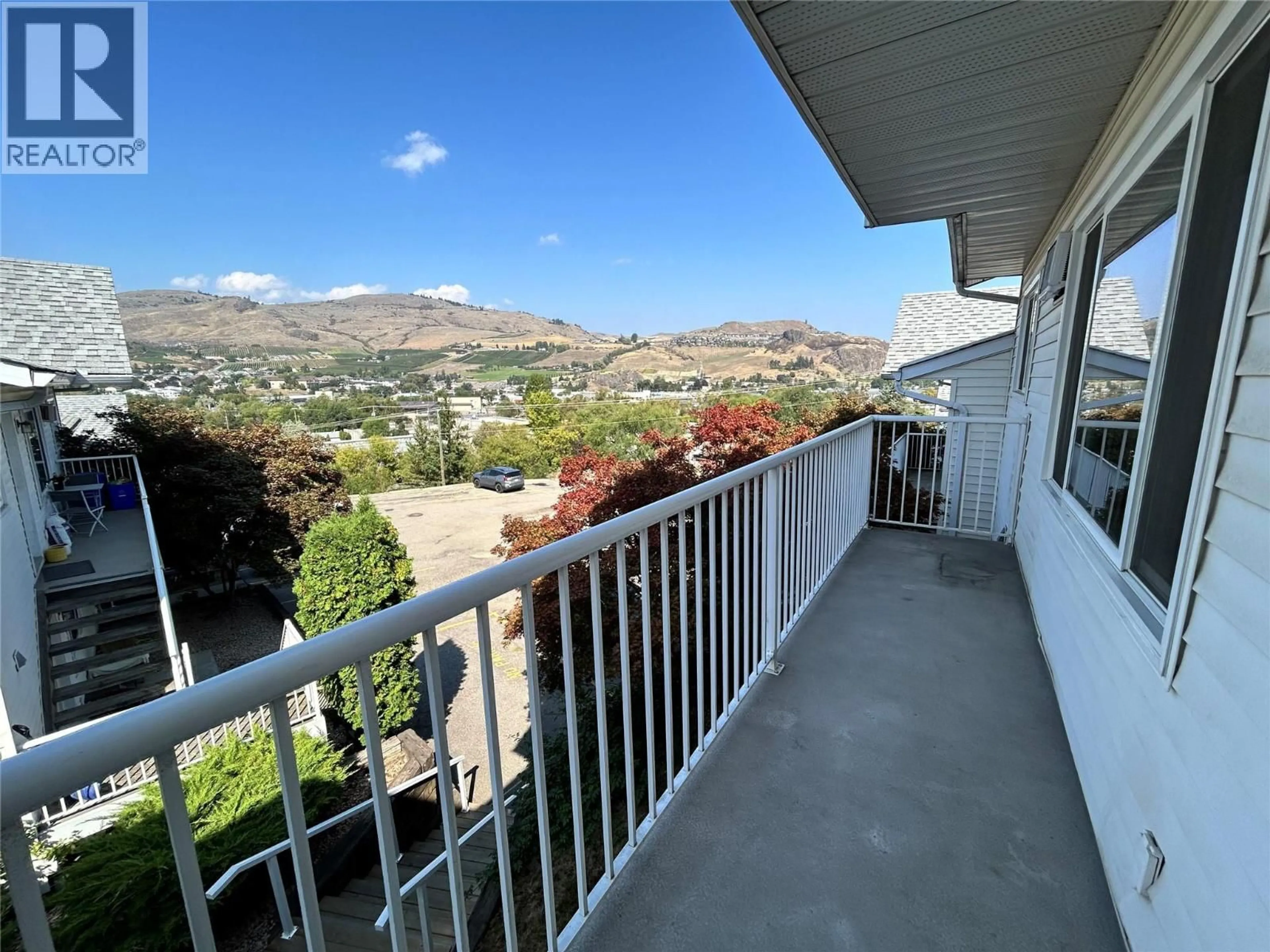 Balcony in the apartment, mountain view for 209 - 4305 BELLEVUE DRIVE, Vernon British Columbia V1T9J2