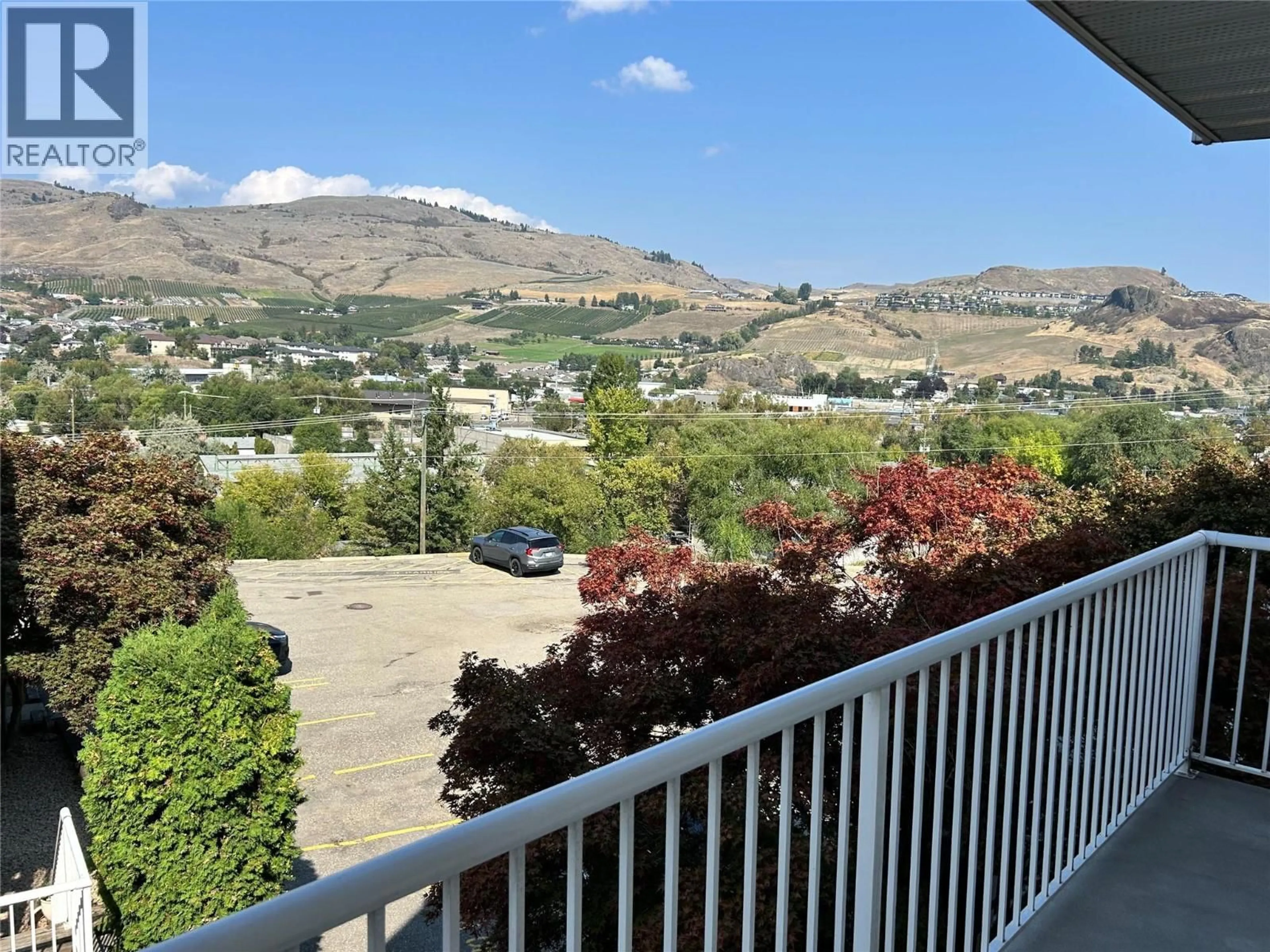 Balcony in the apartment, mountain view for 209 - 4305 BELLEVUE DRIVE, Vernon British Columbia V1T9J2