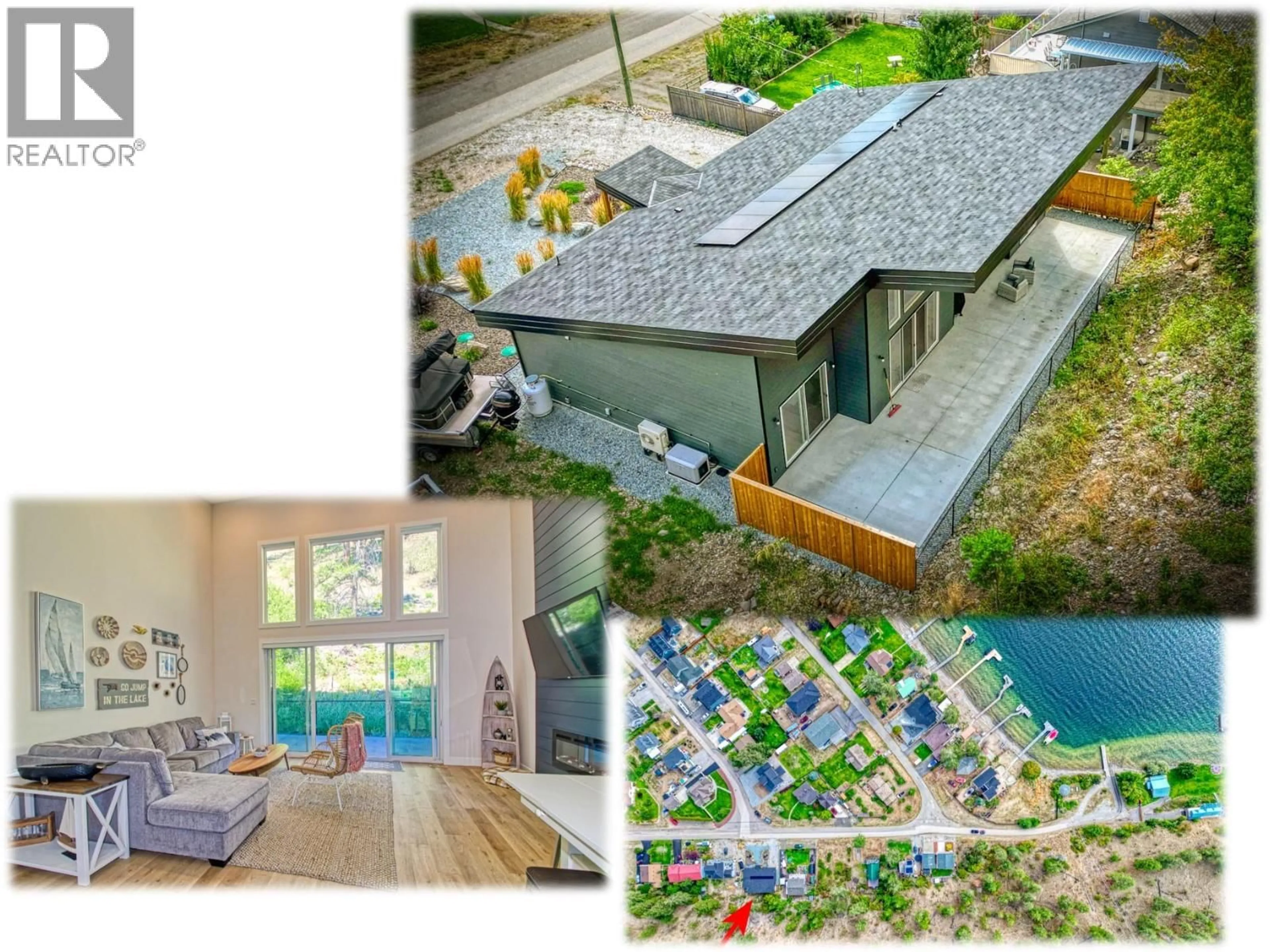 A pic from outside/outdoor area/front of a property/back of a property/a pic from drone, water/lake/river/ocean view for 7250 FINTRY DELTA ROAD, Fintry British Columbia V1Z3V1