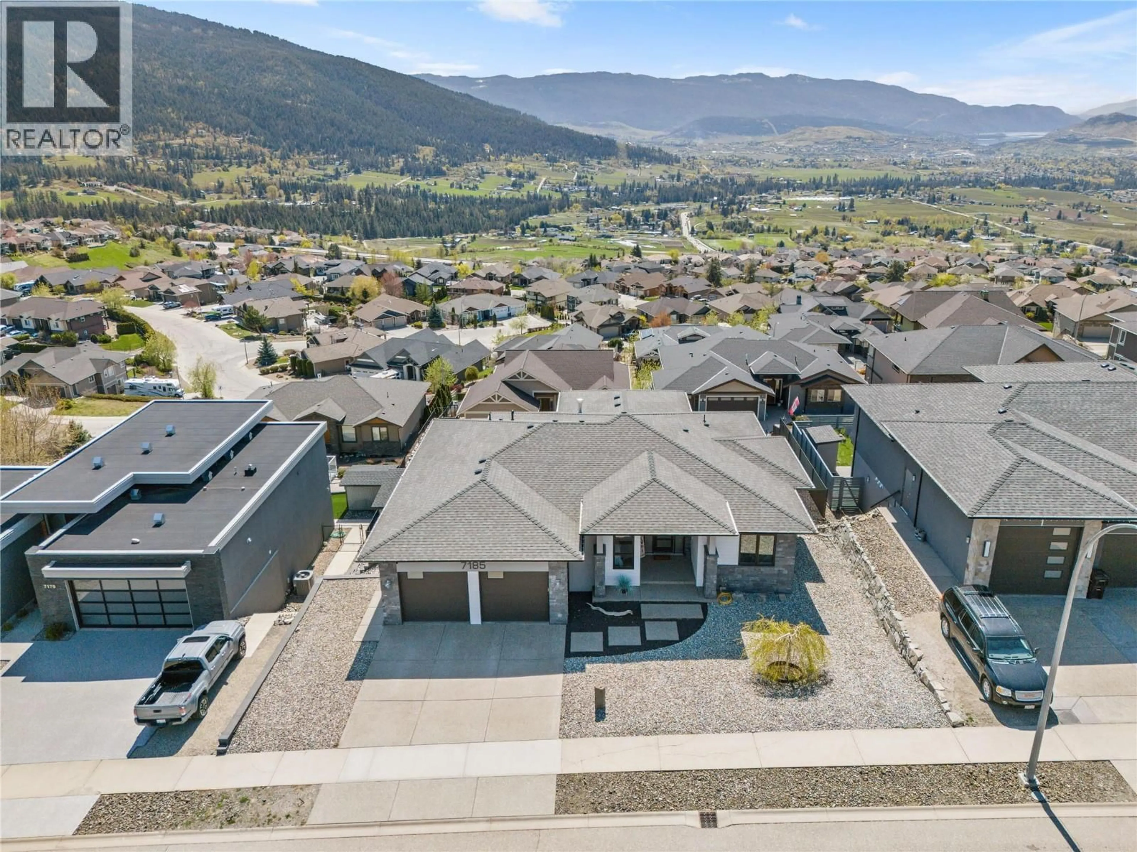 A pic from outside/outdoor area/front of a property/back of a property/a pic from drone, mountain view for 7185 APEX DRIVE, Vernon British Columbia V1T4E4