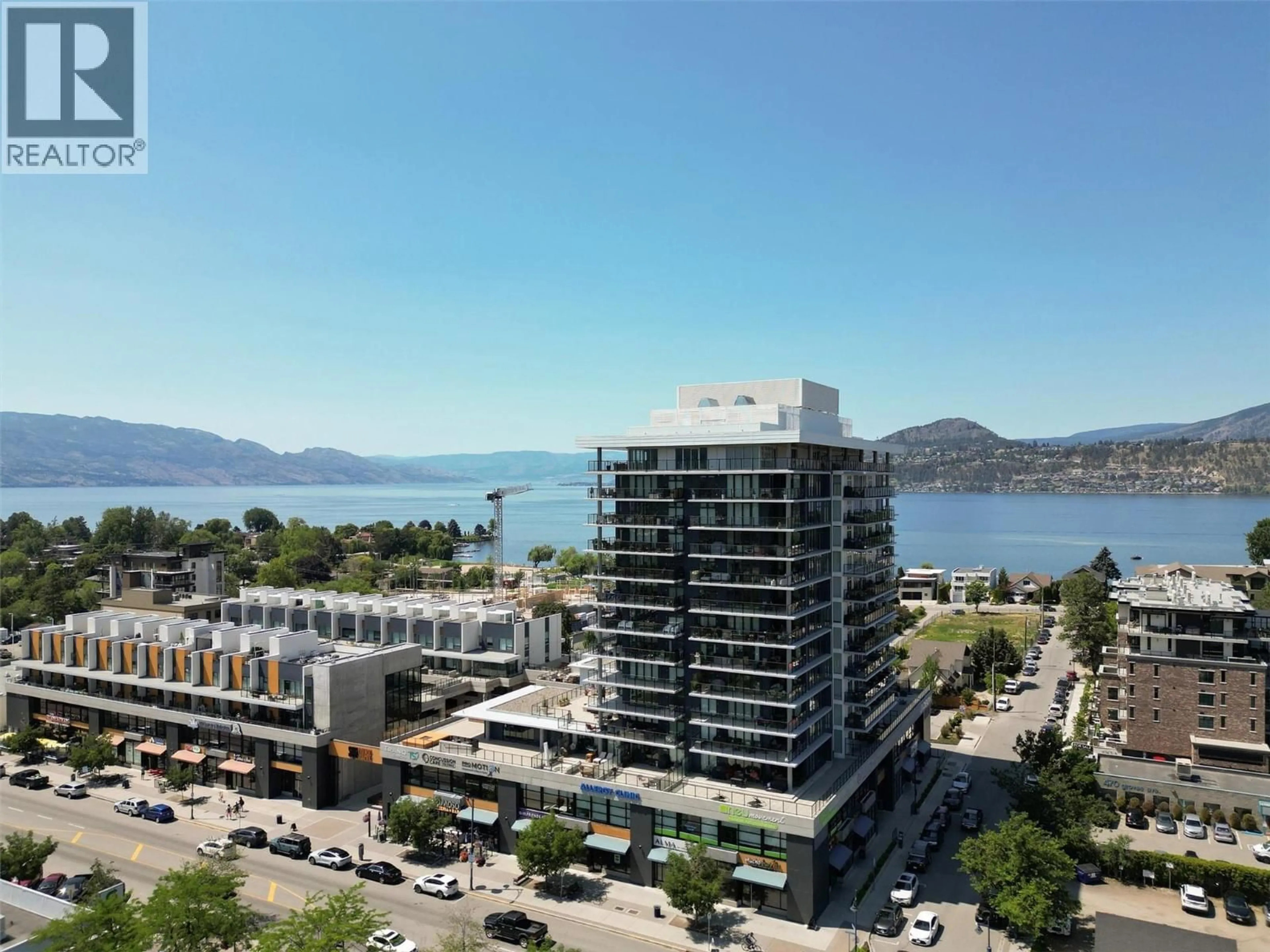 A pic from outside/outdoor area/front of a property/back of a property/a pic from drone, water/lake/river/ocean view for 502 - 485 GROVES AVENUE, Kelowna British Columbia V1Y4Y6