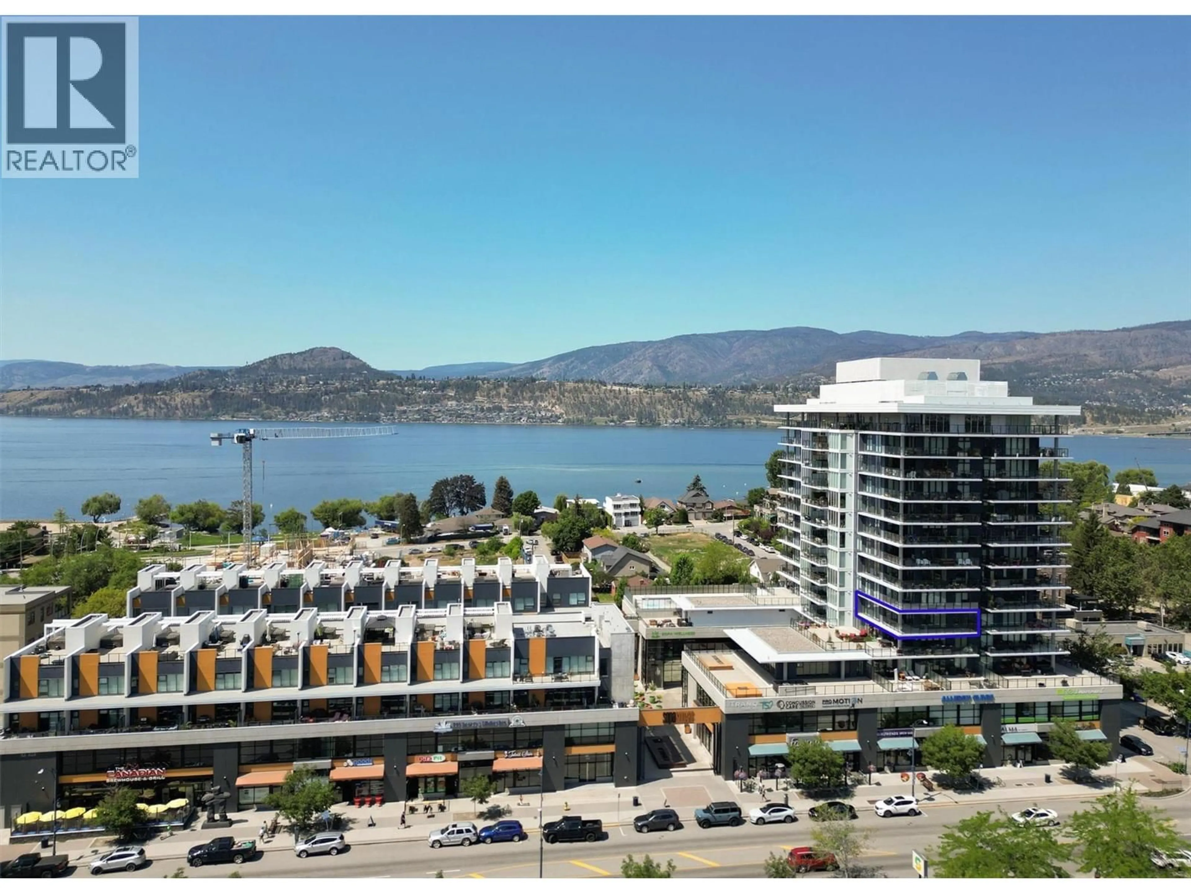 A pic from outside/outdoor area/front of a property/back of a property/a pic from drone, water/lake/river/ocean view for 502 - 485 GROVES AVENUE, Kelowna British Columbia V1Y4Y6
