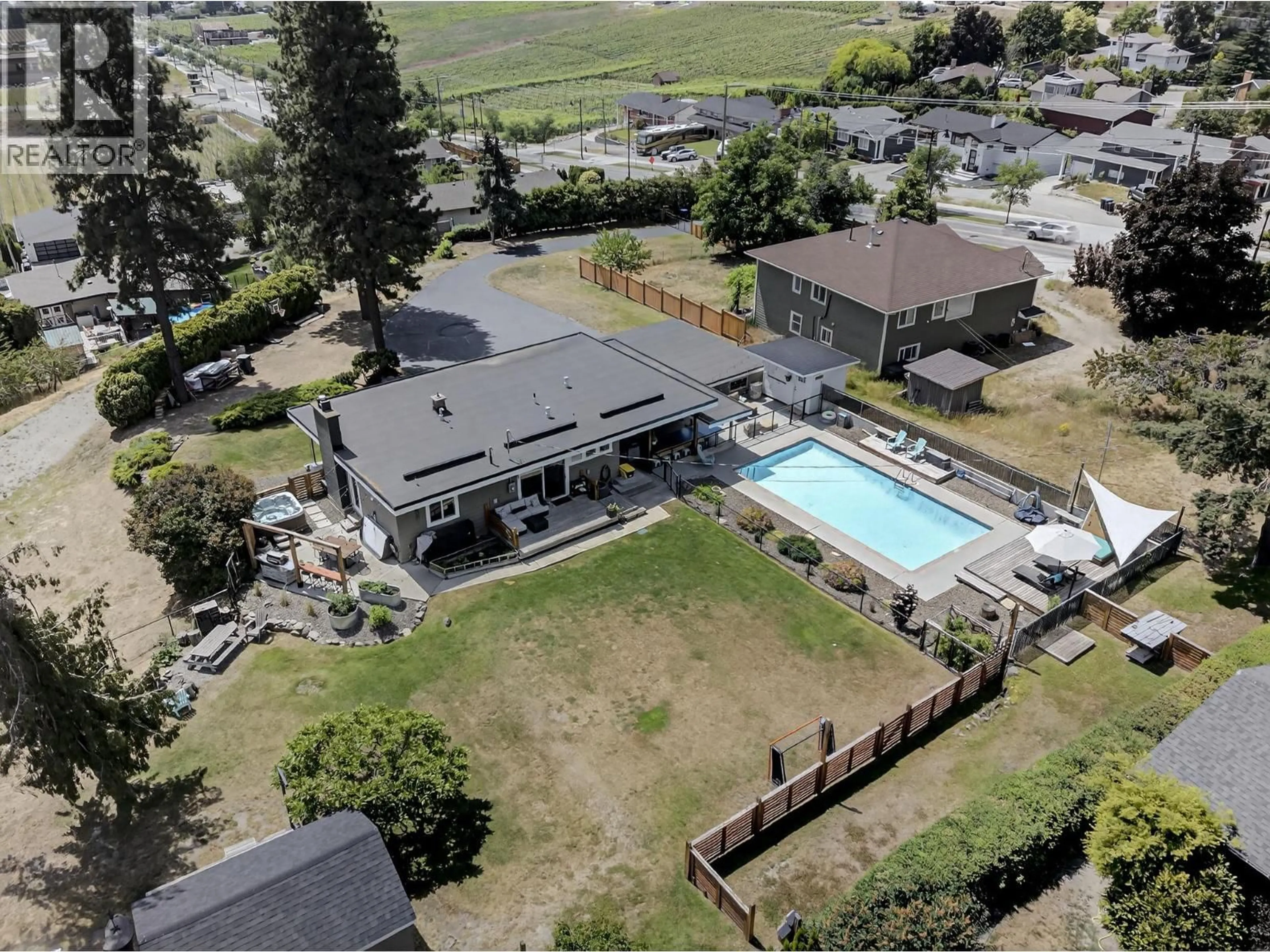A pic from outside/outdoor area/front of a property/back of a property/a pic from drone, mountain view for 2715 BOUCHERIE ROAD, West Kelowna British Columbia V1Z2G3