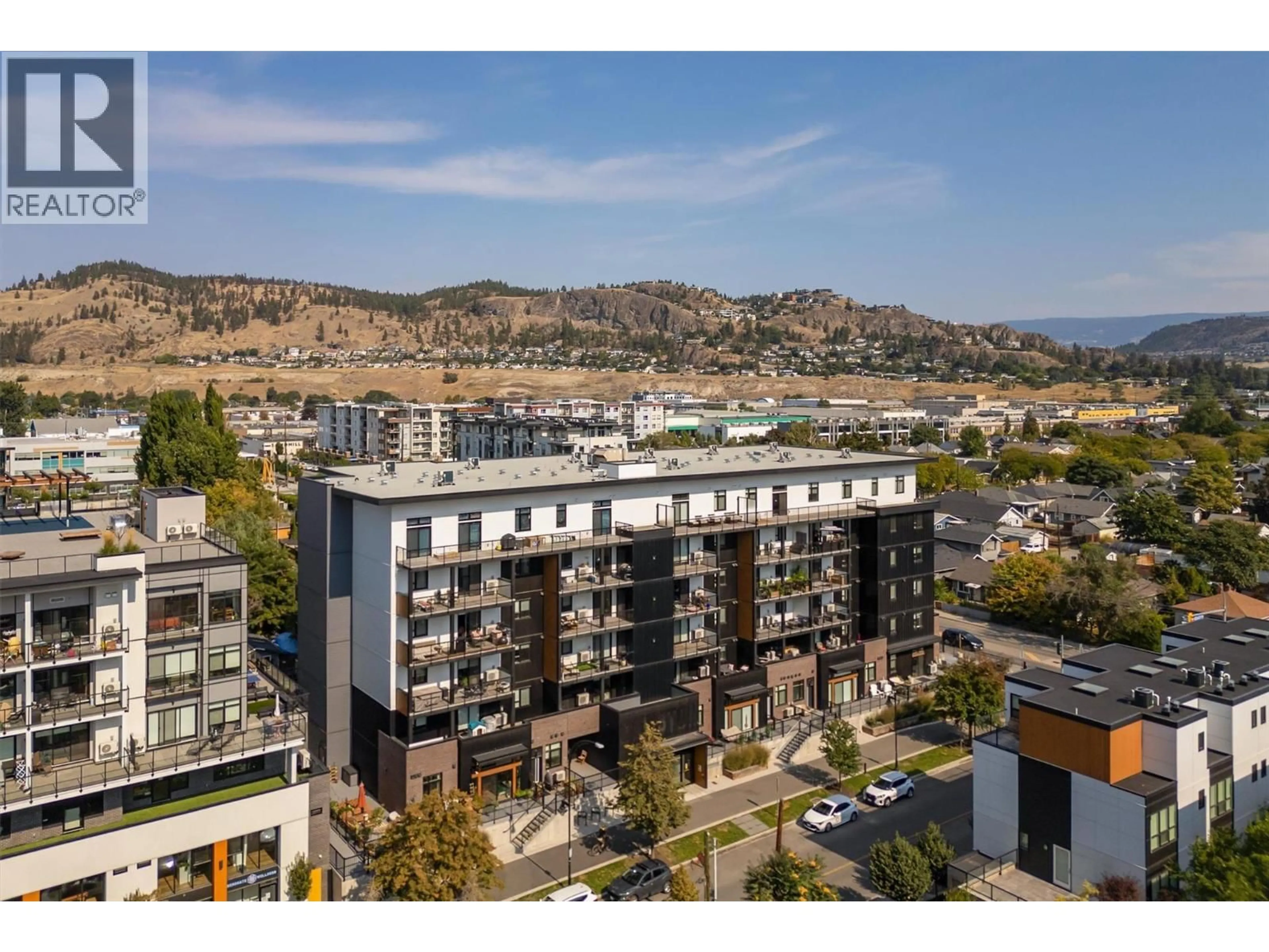 A pic from outside/outdoor area/front of a property/back of a property/a pic from drone, city buildings view from balcony for 106 - 660 CAWSTON AVENUE NORTH, Kelowna British Columbia V1Y2L1