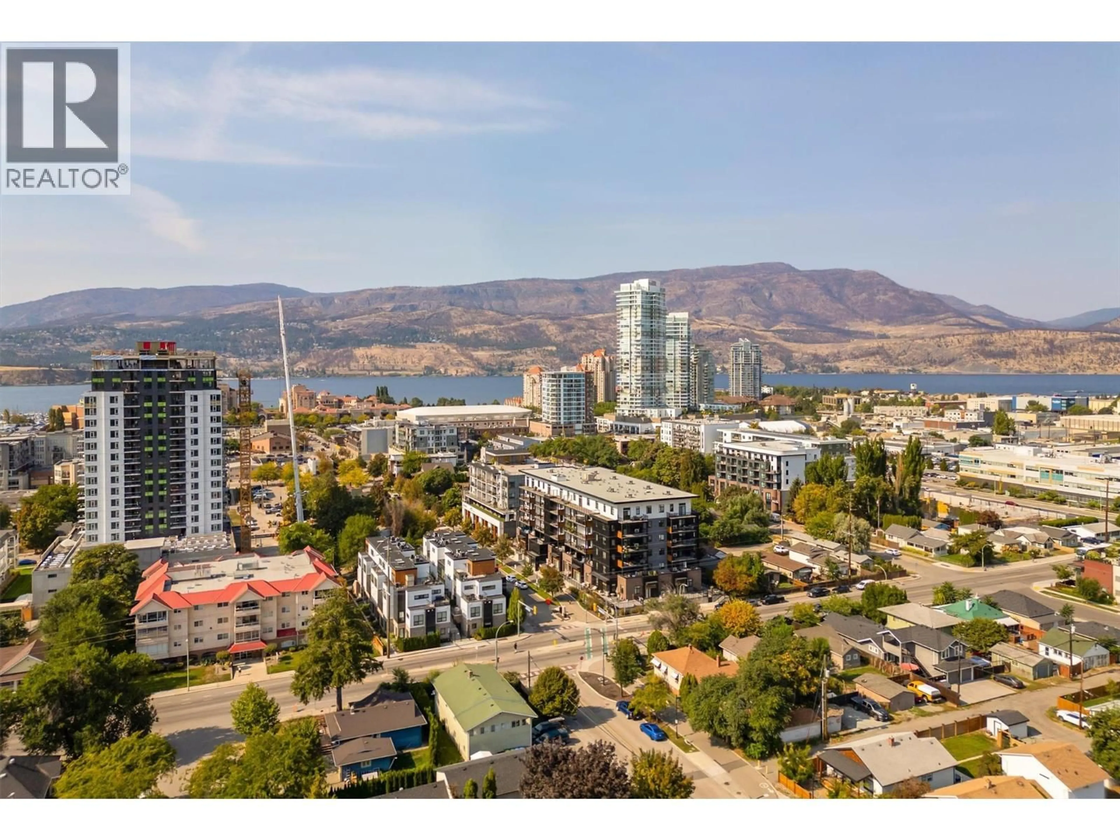 A pic from outside/outdoor area/front of a property/back of a property/a pic from drone, city buildings view from balcony for 106 - 660 CAWSTON AVENUE NORTH, Kelowna British Columbia V1Y2L1