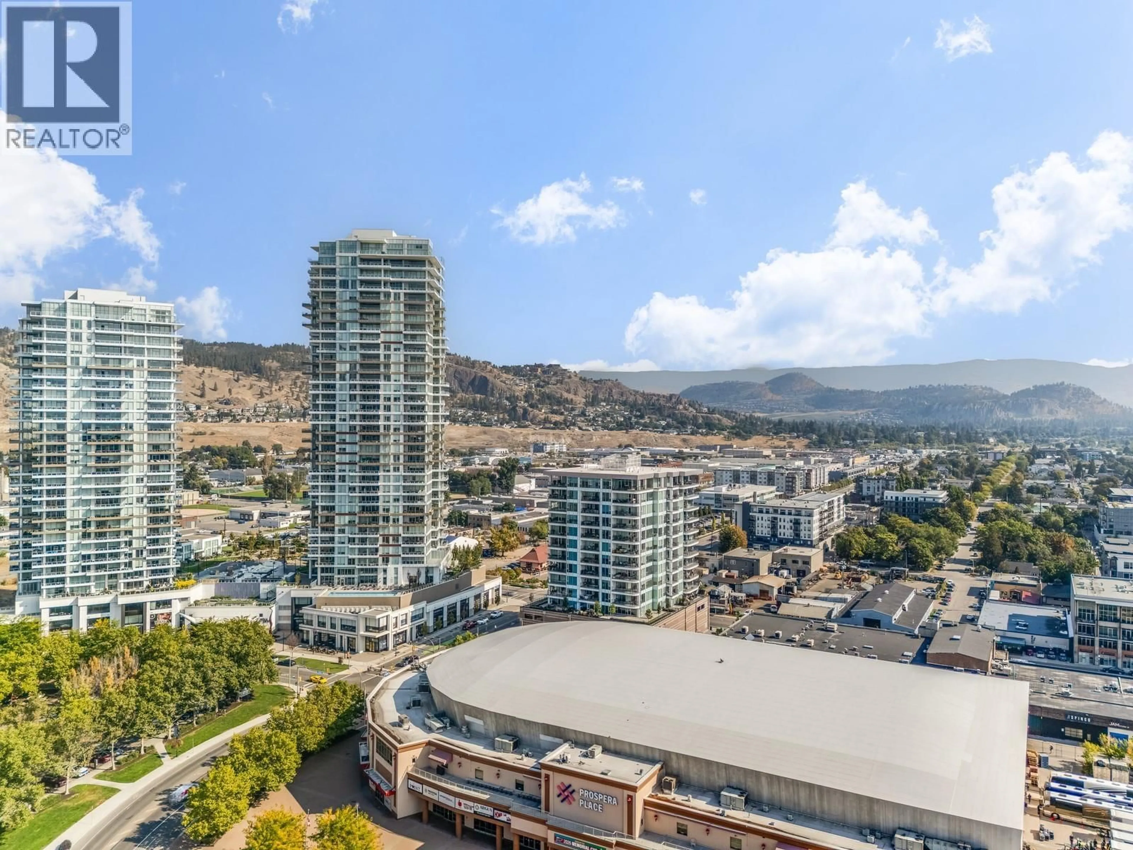 A pic from outside/outdoor area/front of a property/back of a property/a pic from drone, city buildings view from balcony for 506 - 1232 ELLIS STREET, Kelowna British Columbia V1Y0J6