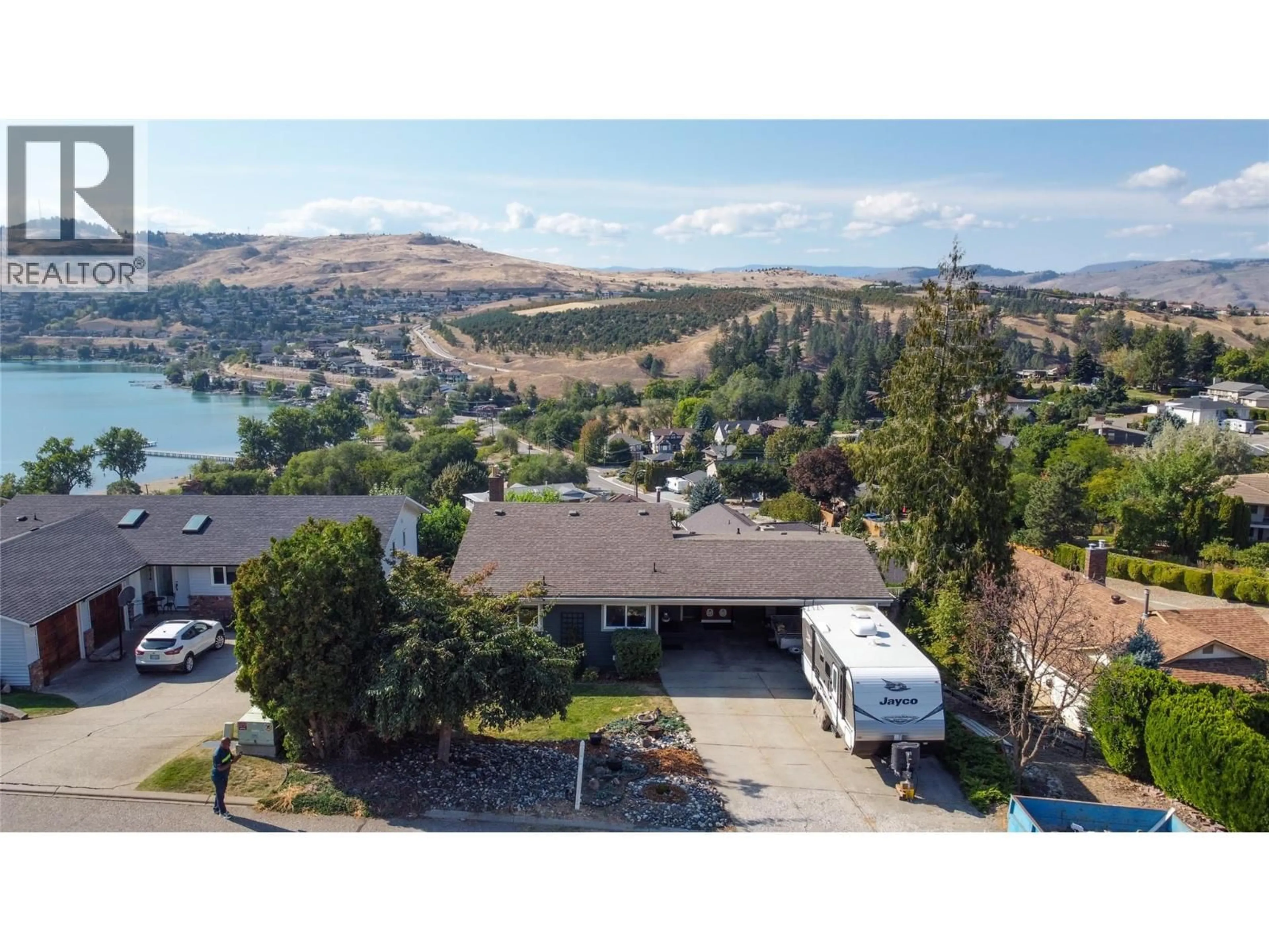 A pic from outside/outdoor area/front of a property/back of a property/a pic from drone, water/lake/river/ocean view for 8818 SUNFLOWER PLACE, Coldstream British Columbia V1B2G2