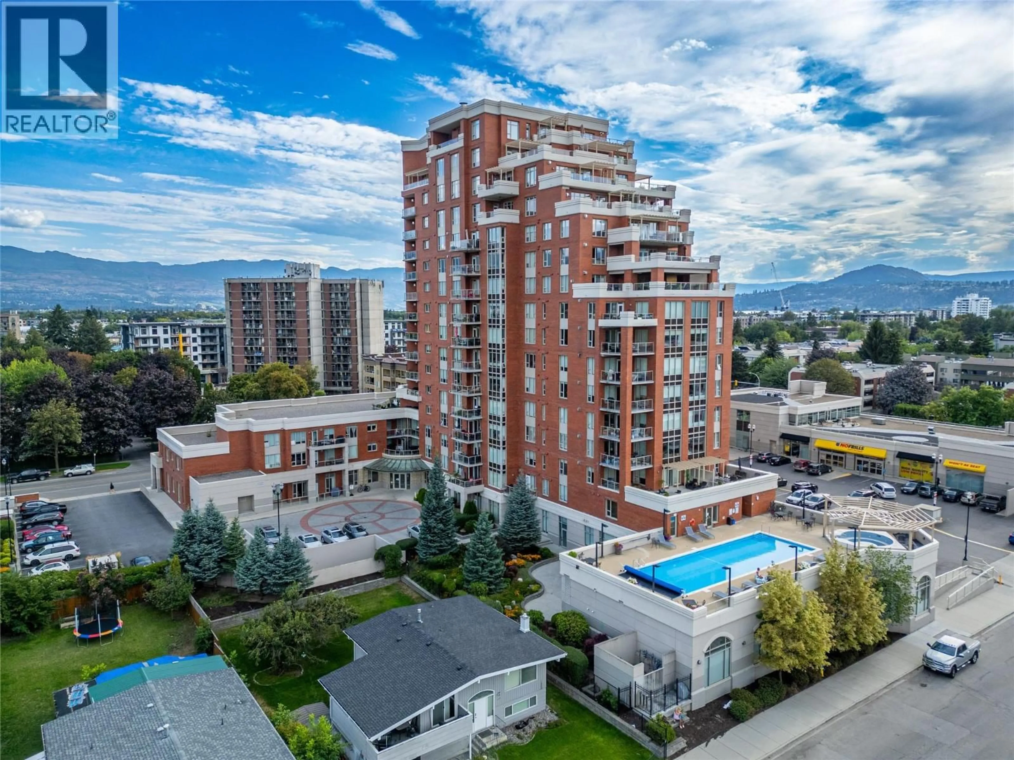 A pic from outside/outdoor area/front of a property/back of a property/a pic from drone, city buildings view from balcony for 712 - 1160 BERNARD AVENUE, Kelowna British Columbia V4T2V4