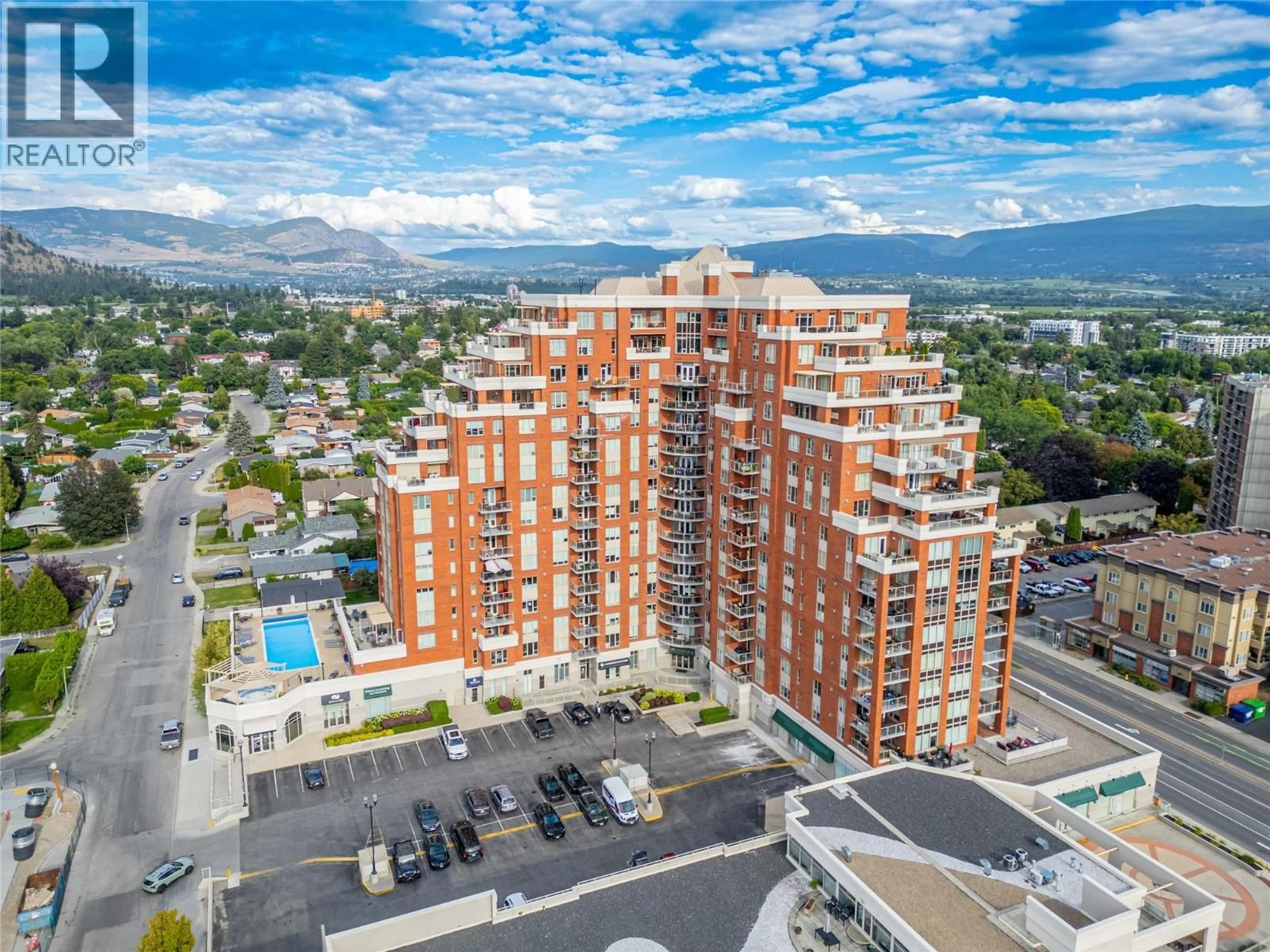 A pic from outside/outdoor area/front of a property/back of a property/a pic from drone, city buildings view from balcony for 712 - 1160 BERNARD AVENUE, Kelowna British Columbia V4T2V4
