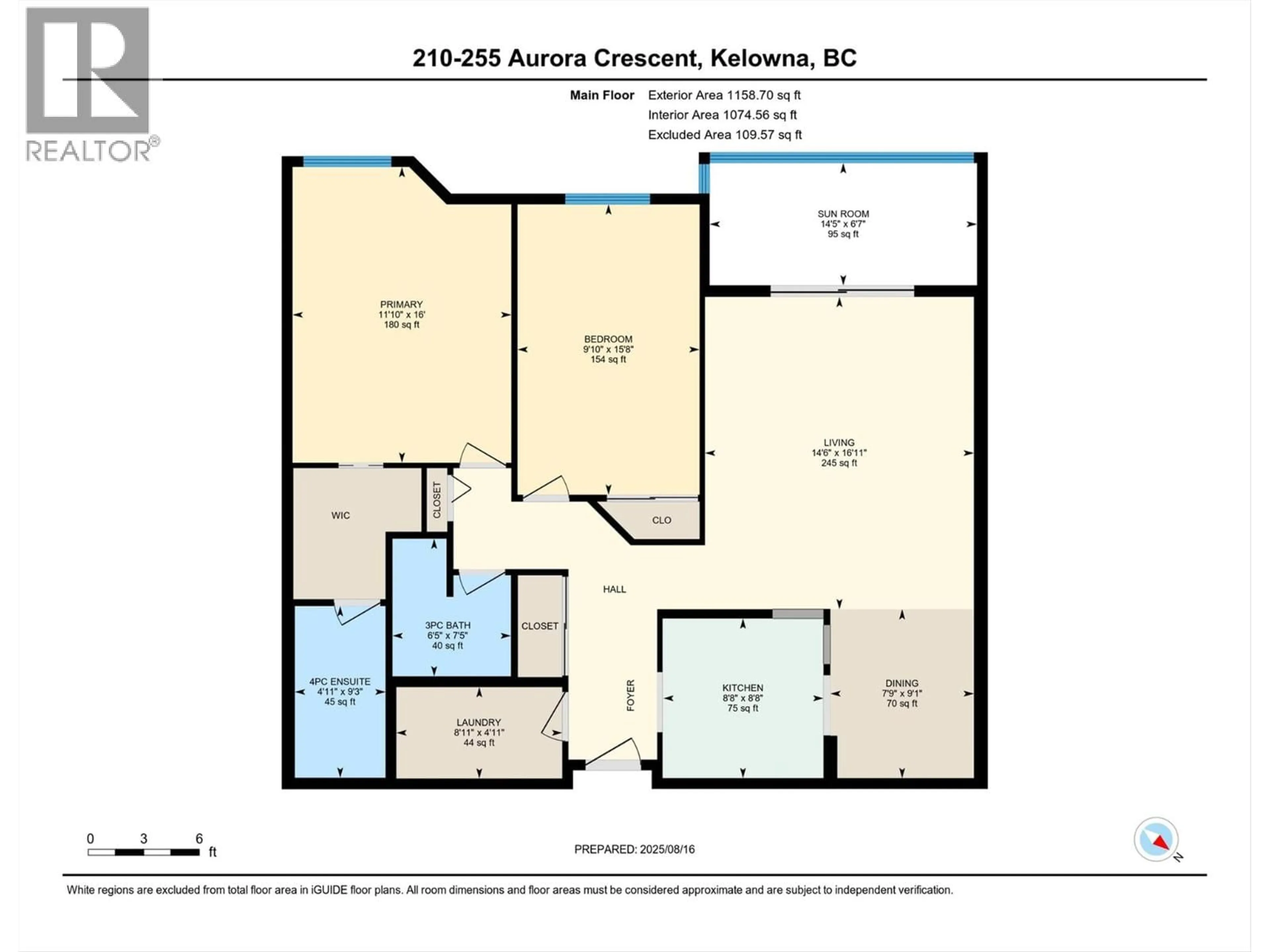 Floor plan for 210 - 255 AURORA CRESCENT, Kelowna British Columbia V1X7L8