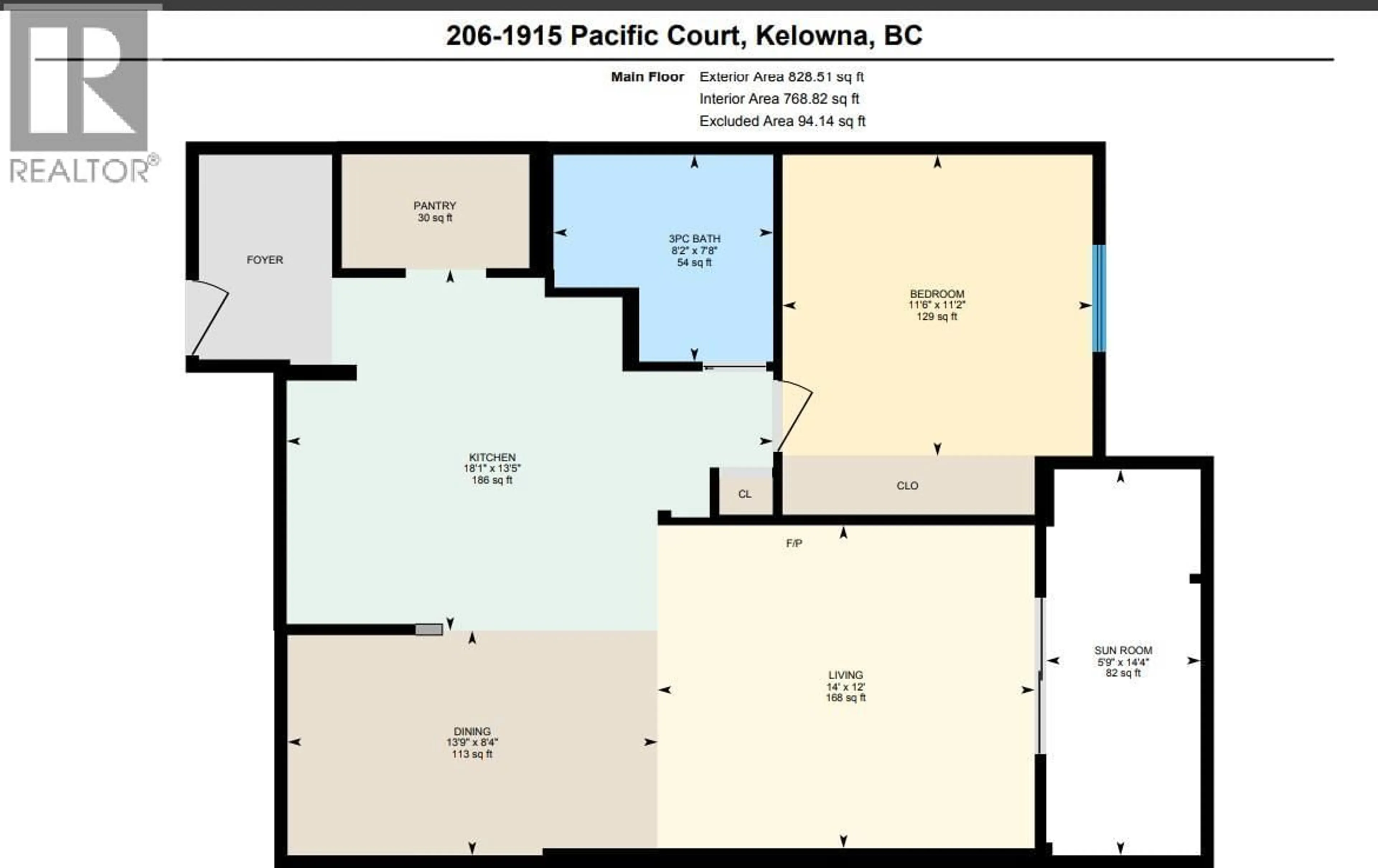 Floor plan for 206 - 1915 PACIFIC COURT, Kelowna British Columbia V1Y8B3