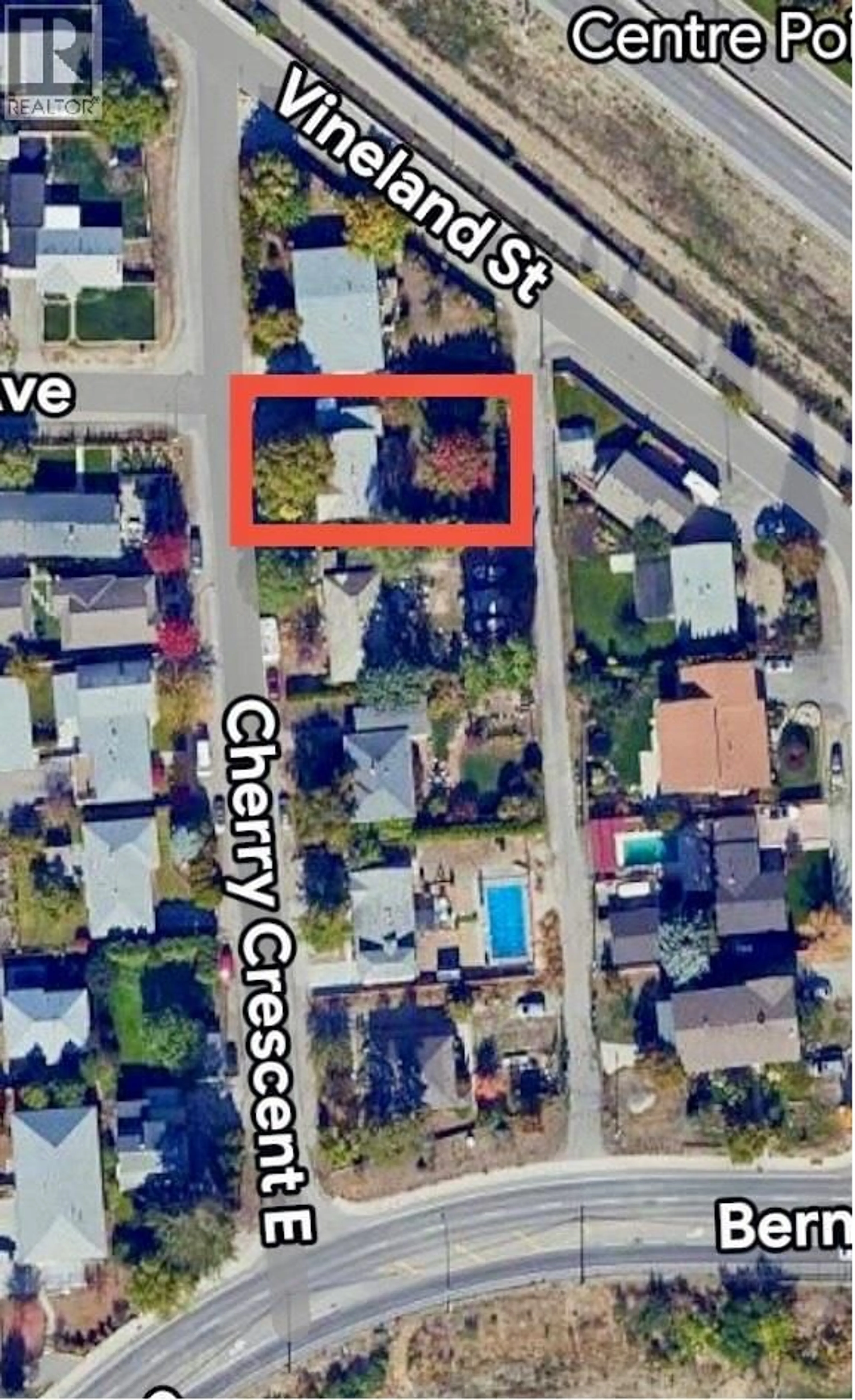 A pic from outside/outdoor area/front of a property/back of a property/a pic from drone, street for 1381 CHERRY CRESCENT EAST, Kelowna British Columbia V1Y3Y2