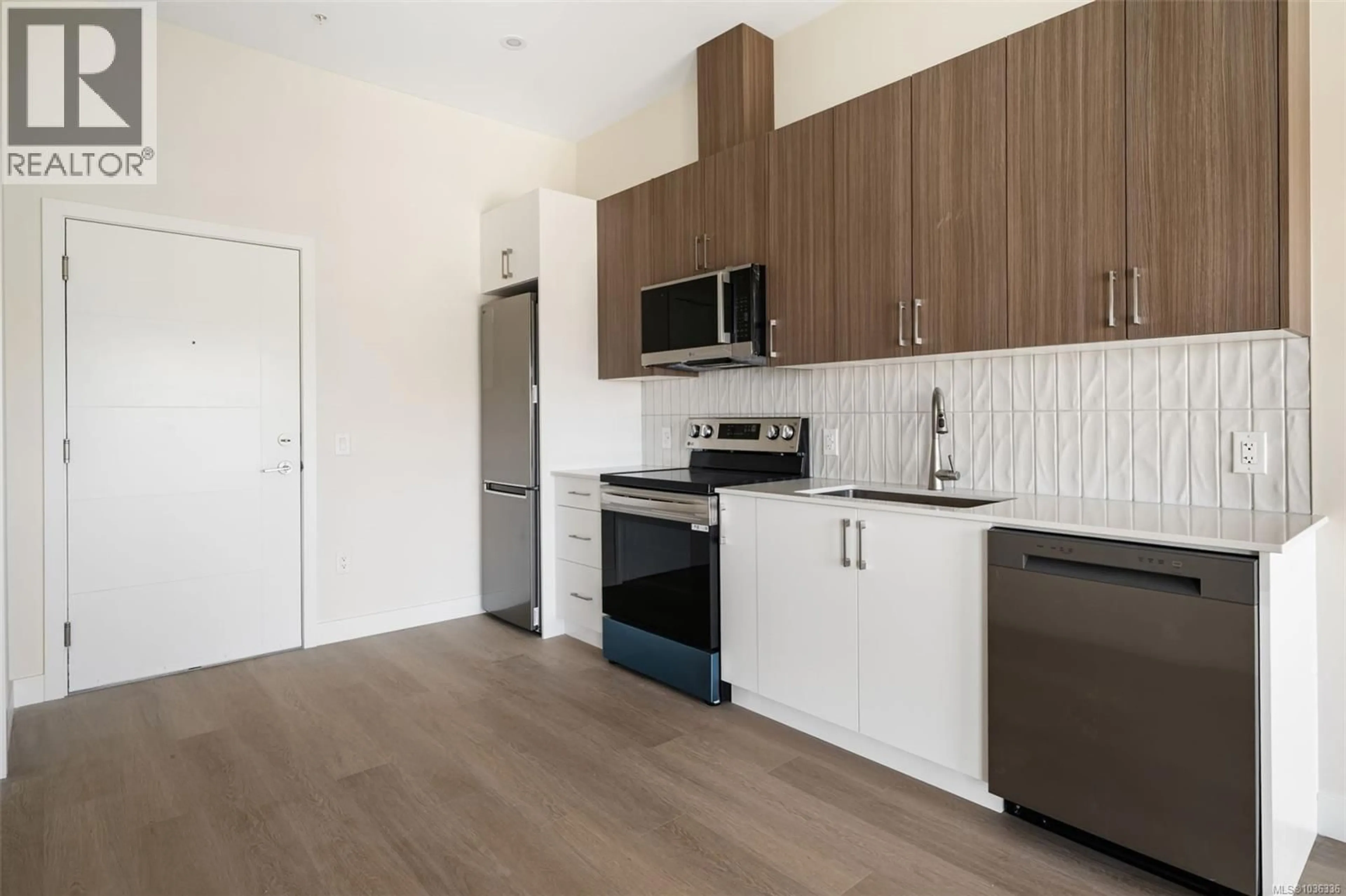Standard kitchen, wood/laminate floor for 204 - 777 STATION AVENUE, Langford British Columbia V9B7K5