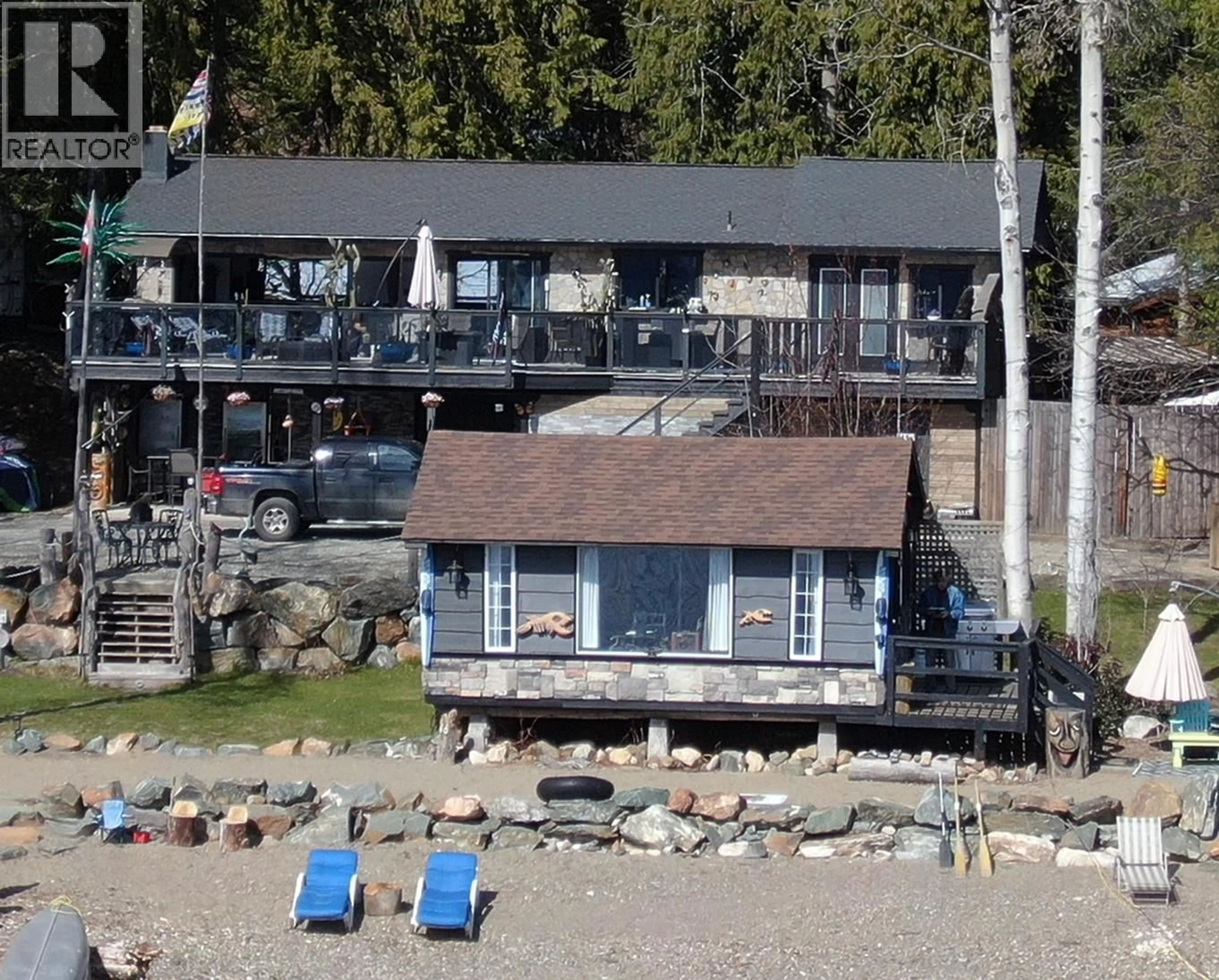 A pic from outside/outdoor area/front of a property/back of a property/a pic from drone, water/lake/river/ocean view for 7780 BENTLEY ROAD, Anglemont British Columbia V0E1M8