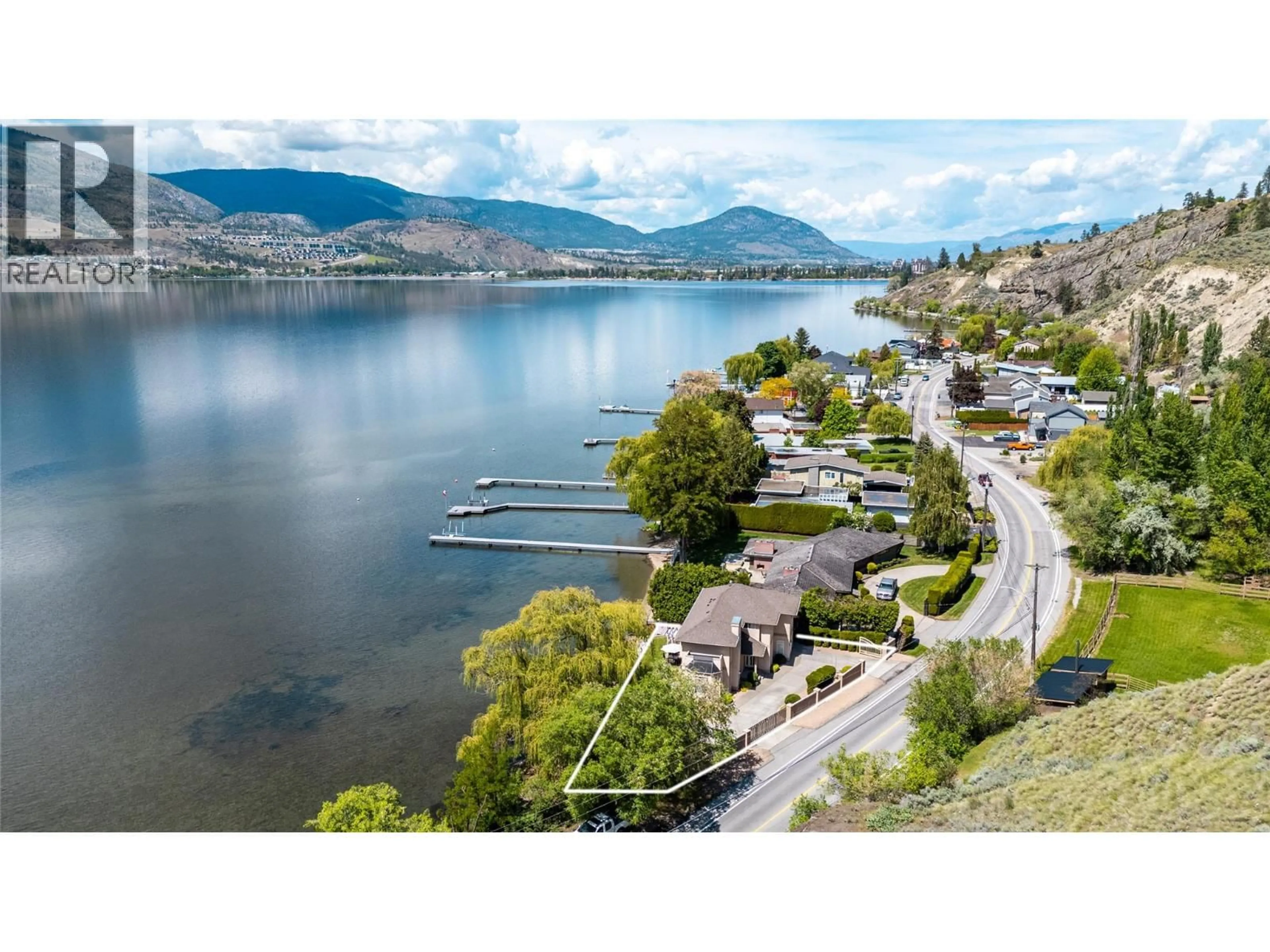 A pic from outside/outdoor area/front of a property/back of a property/a pic from drone, water/lake/river/ocean view for 4597 LAKESIDE ROAD, Penticton British Columbia V2A8W4