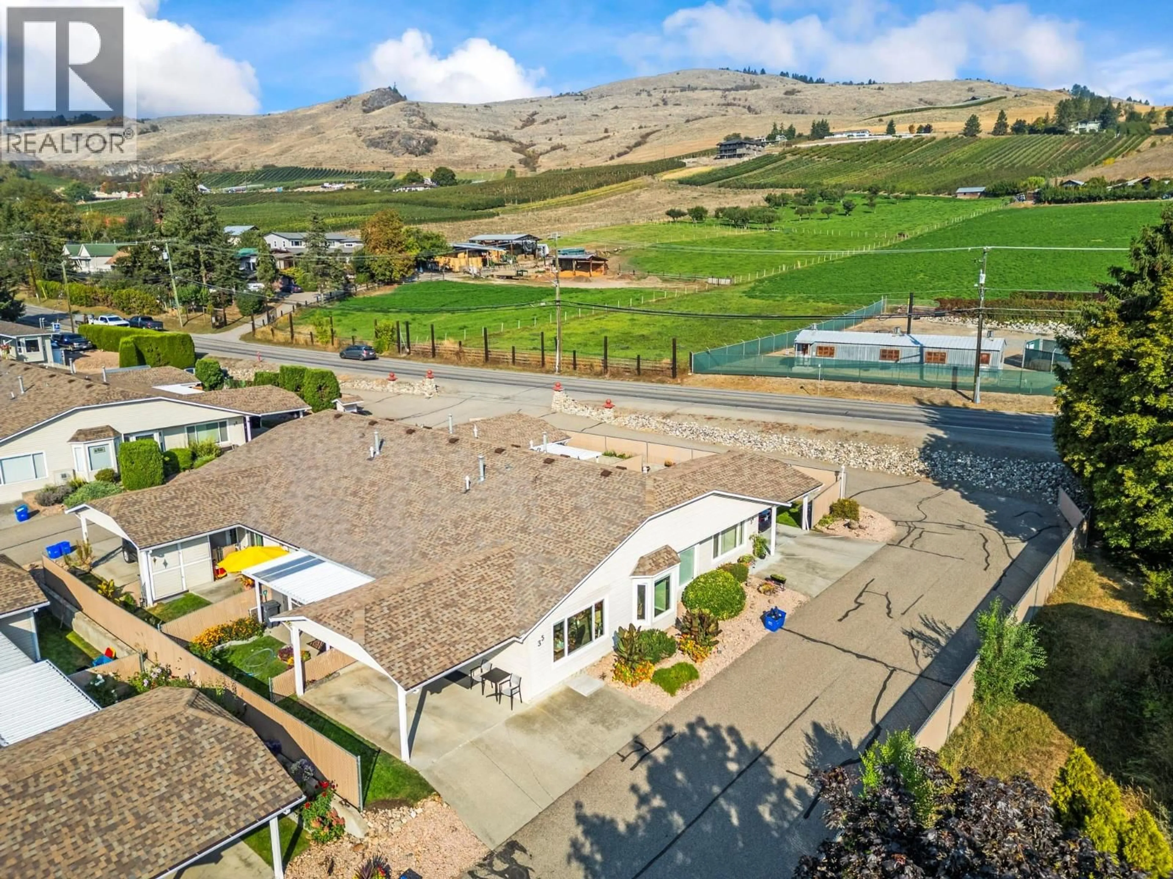A pic from outside/outdoor area/front of a property/back of a property/a pic from drone, mountain view for 35 - 4600 BELLA VISTA ROAD, Vernon British Columbia V1T2N4