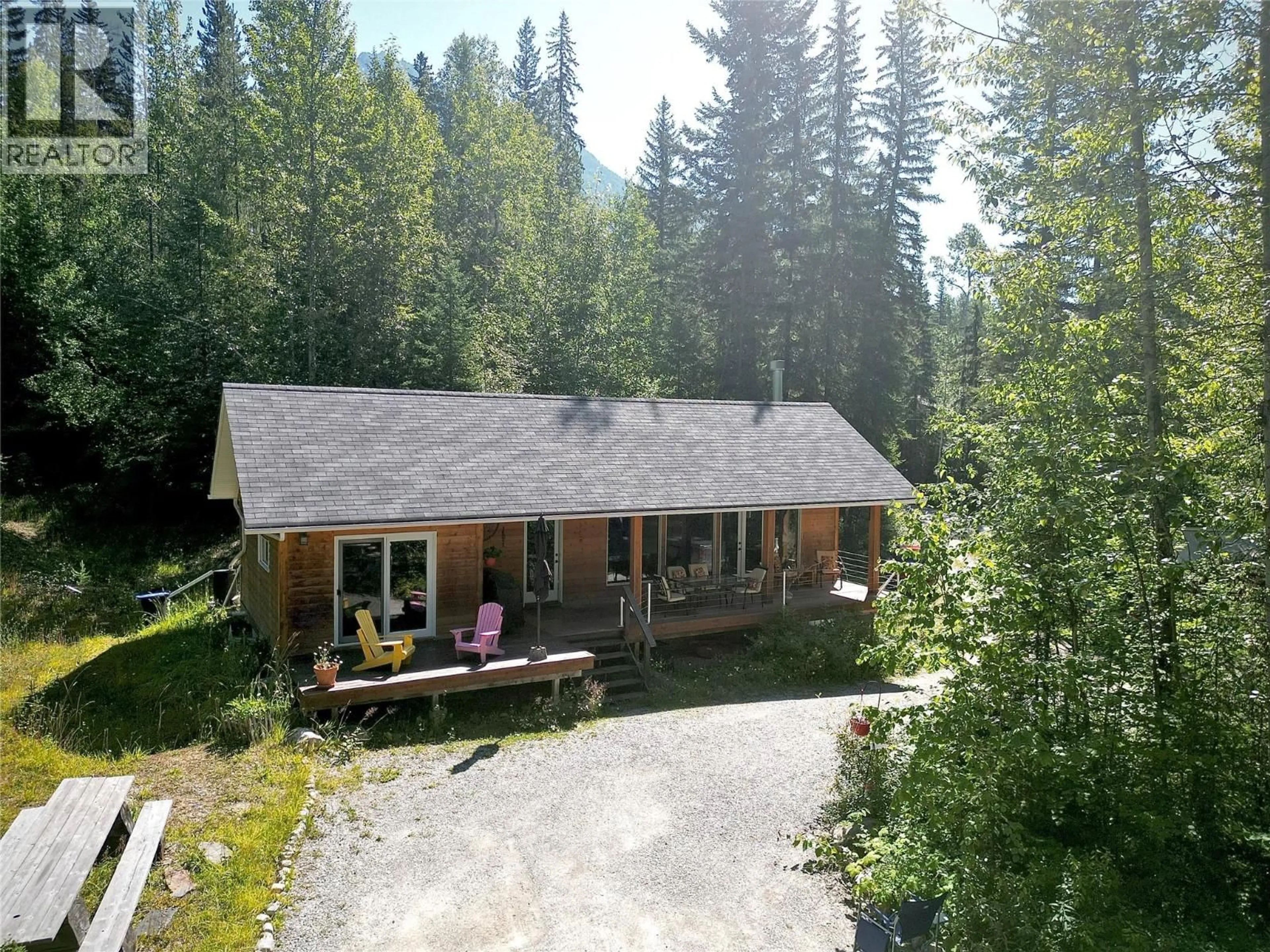 A pic from outside/outdoor area/front of a property/back of a property/a pic from drone, forest/trees view for 1427 HARTLEY ROAD, Golden British Columbia V0A1H1