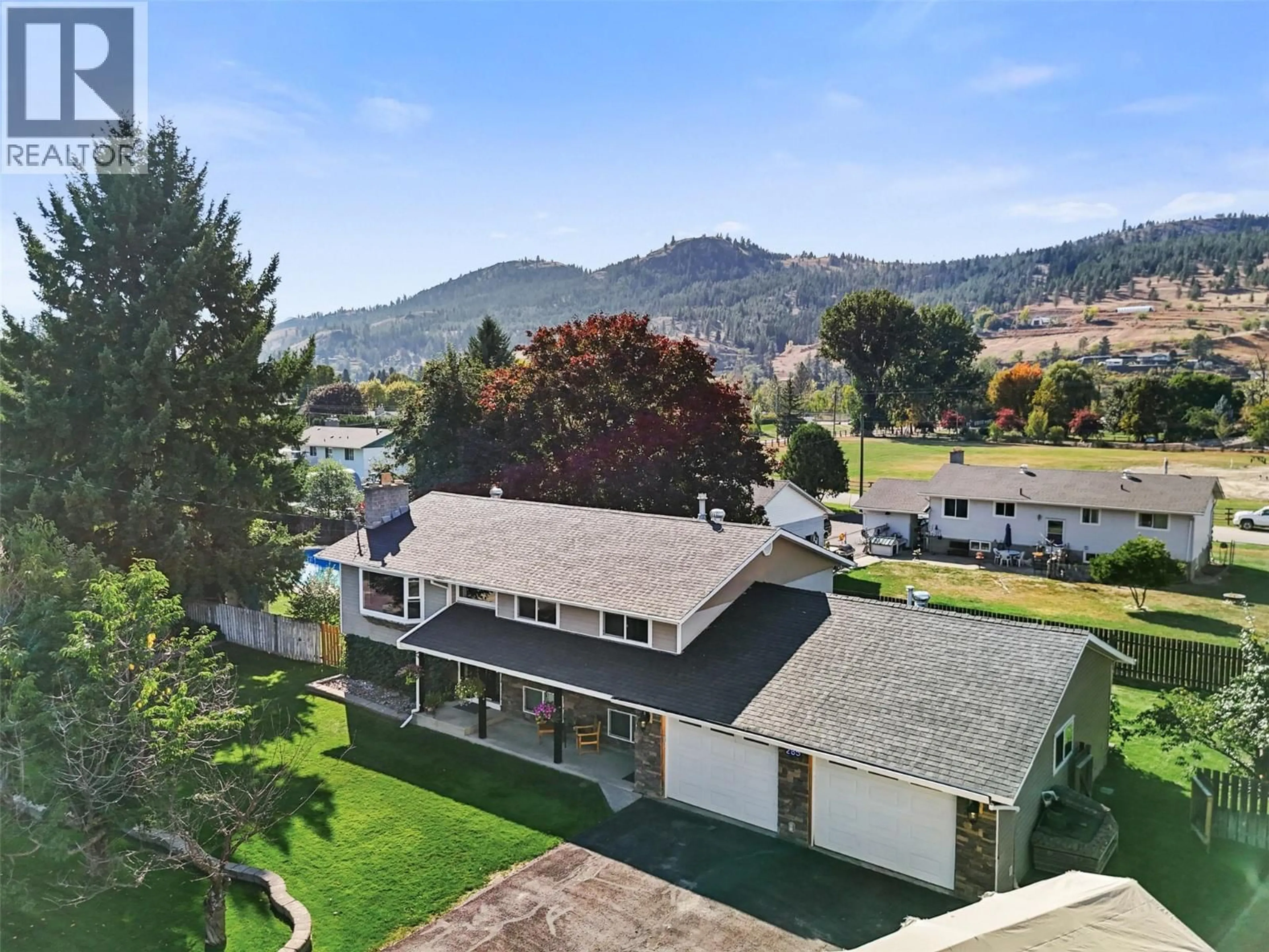 A pic from outside/outdoor area/front of a property/back of a property/a pic from drone, mountain view for 285 HUCKLEBERRY PLACE, Kamloops British Columbia V2H1M4