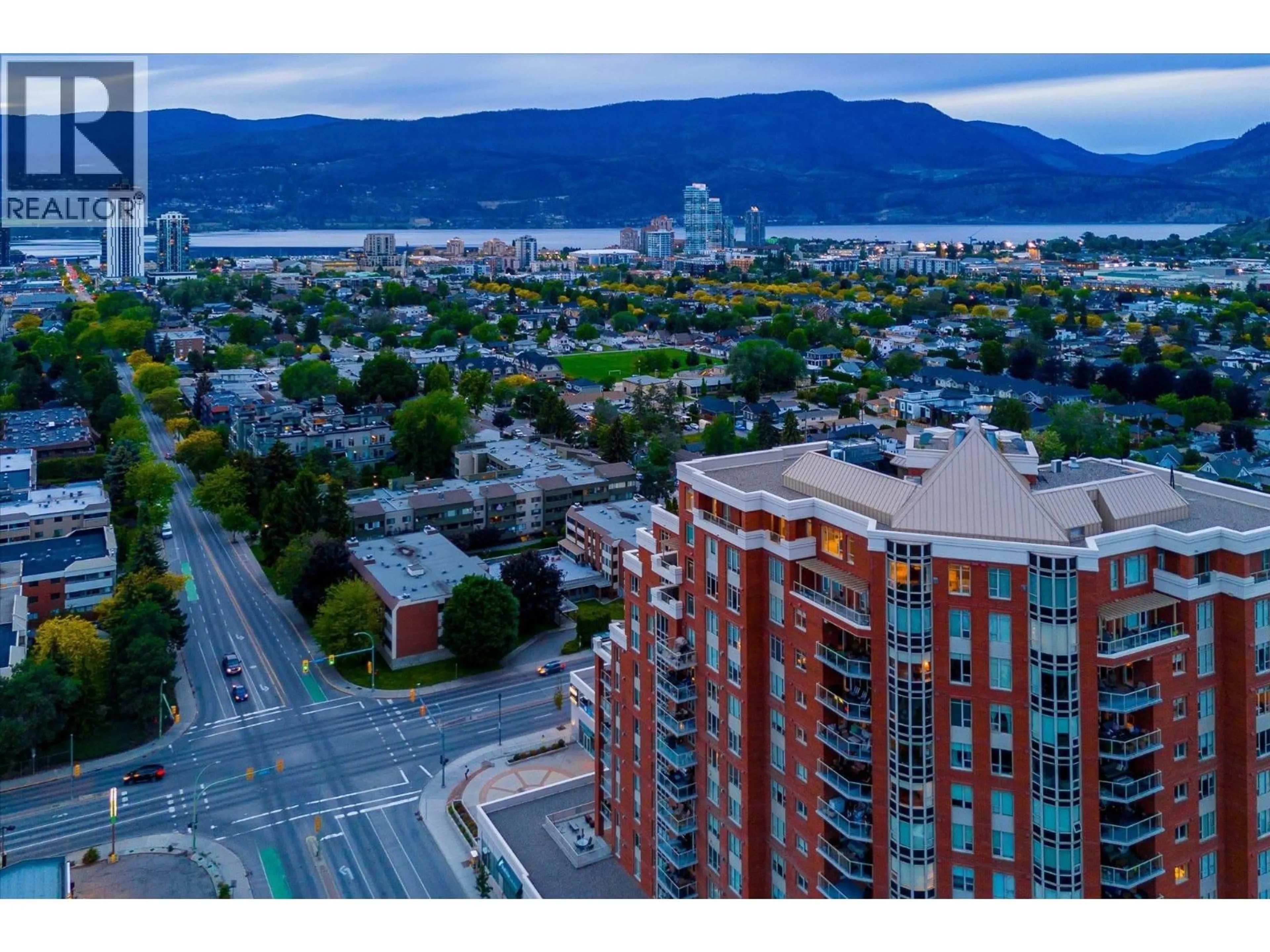 A pic from outside/outdoor area/front of a property/back of a property/a pic from drone, city buildings view from balcony for 1207 - 1160 BERNARD AVENUE, Kelowna British Columbia V1Y6R2