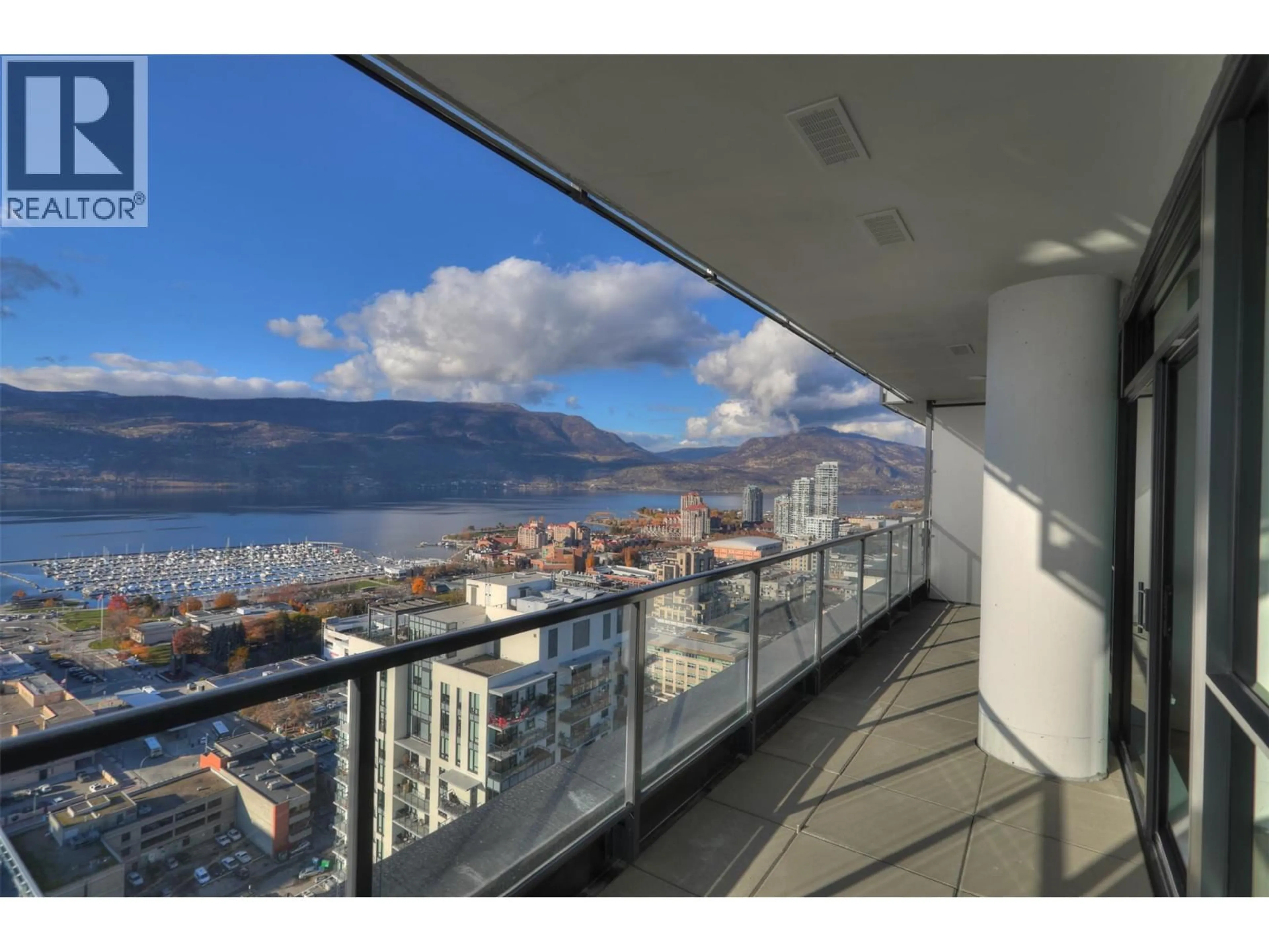Balcony in the apartment, city buildings view from balcony for 3101 - 1488 BERTRAM STREET, Kelowna British Columbia V1Y6P2