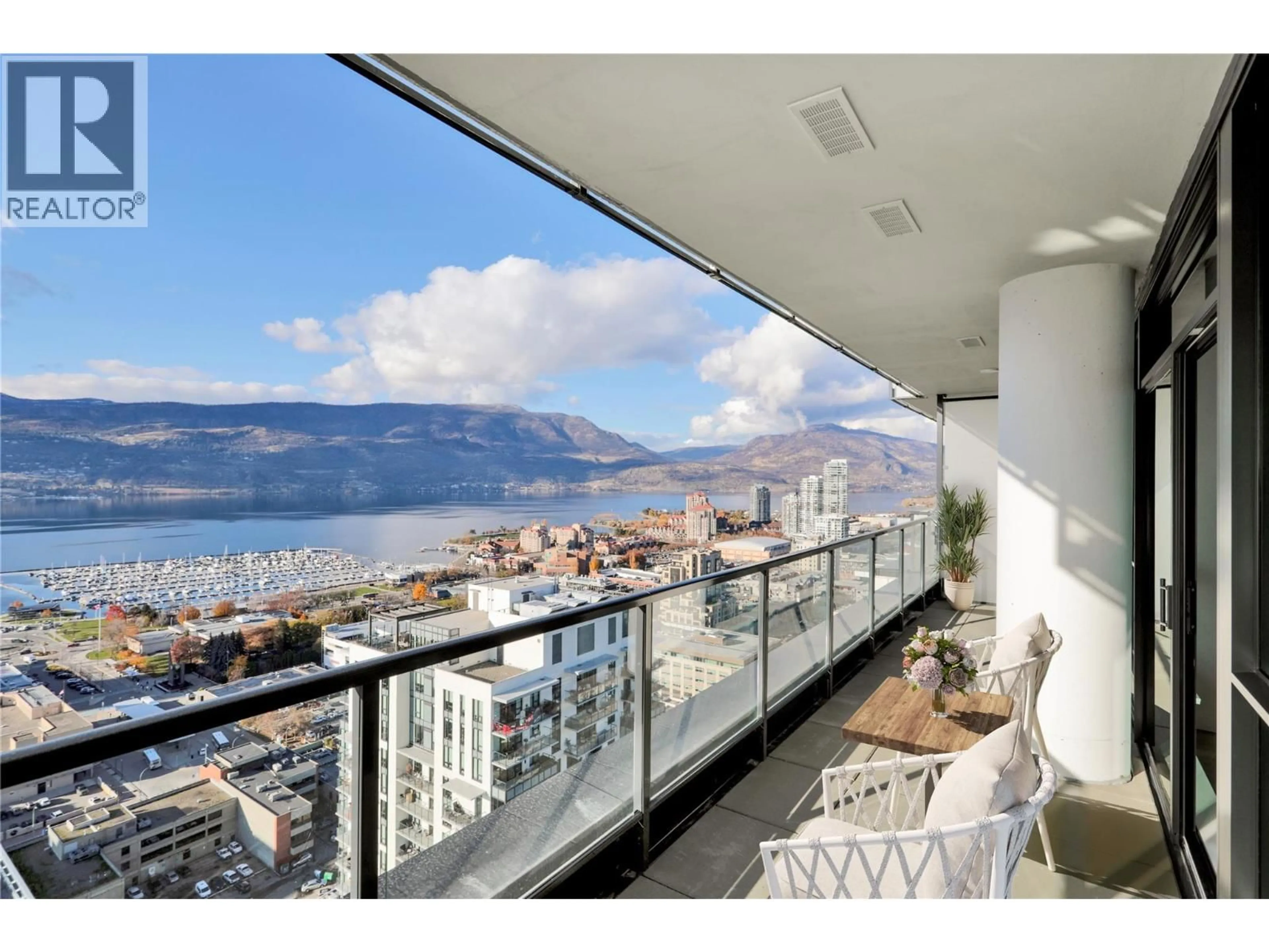 Balcony in the apartment, water/lake/river/ocean view for 3101 - 1488 BERTRAM STREET, Kelowna British Columbia V1Y6P2