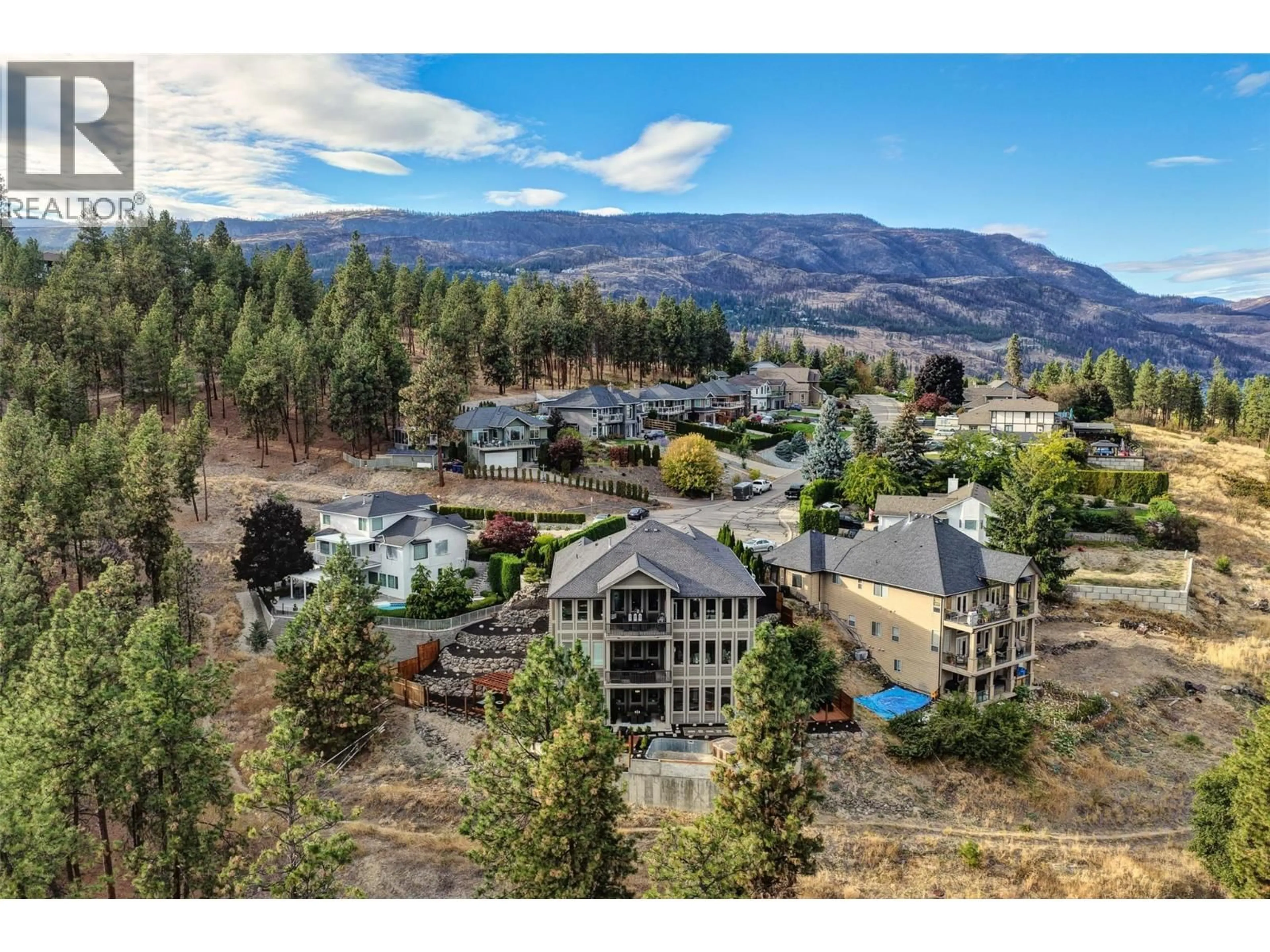 A pic from outside/outdoor area/front of a property/back of a property/a pic from drone, mountain view for 1955 BAYVIEW COURT, West Kelowna British Columbia V1Z3L8