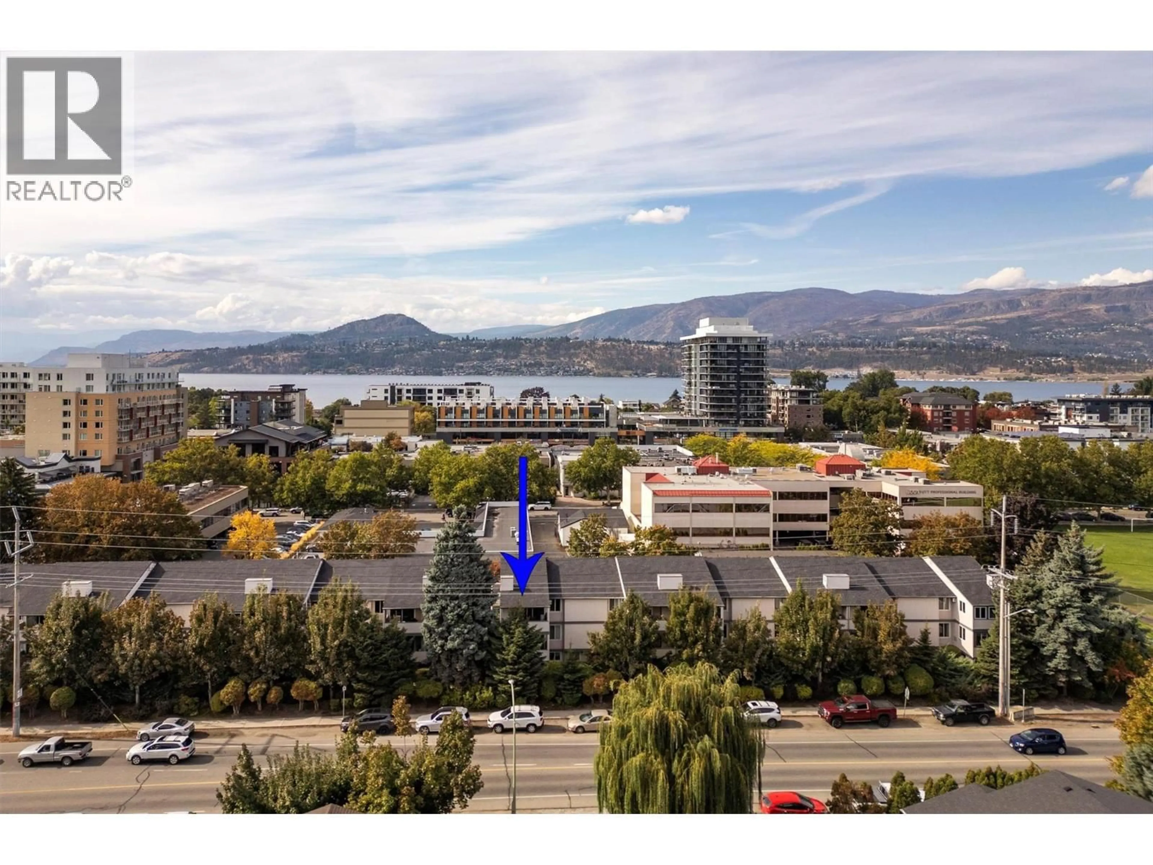 A pic from outside/outdoor area/front of a property/back of a property/a pic from drone, water/lake/river/ocean view for 18 - 3000 RICHTER STREET, Kelowna British Columbia V1Y8M5