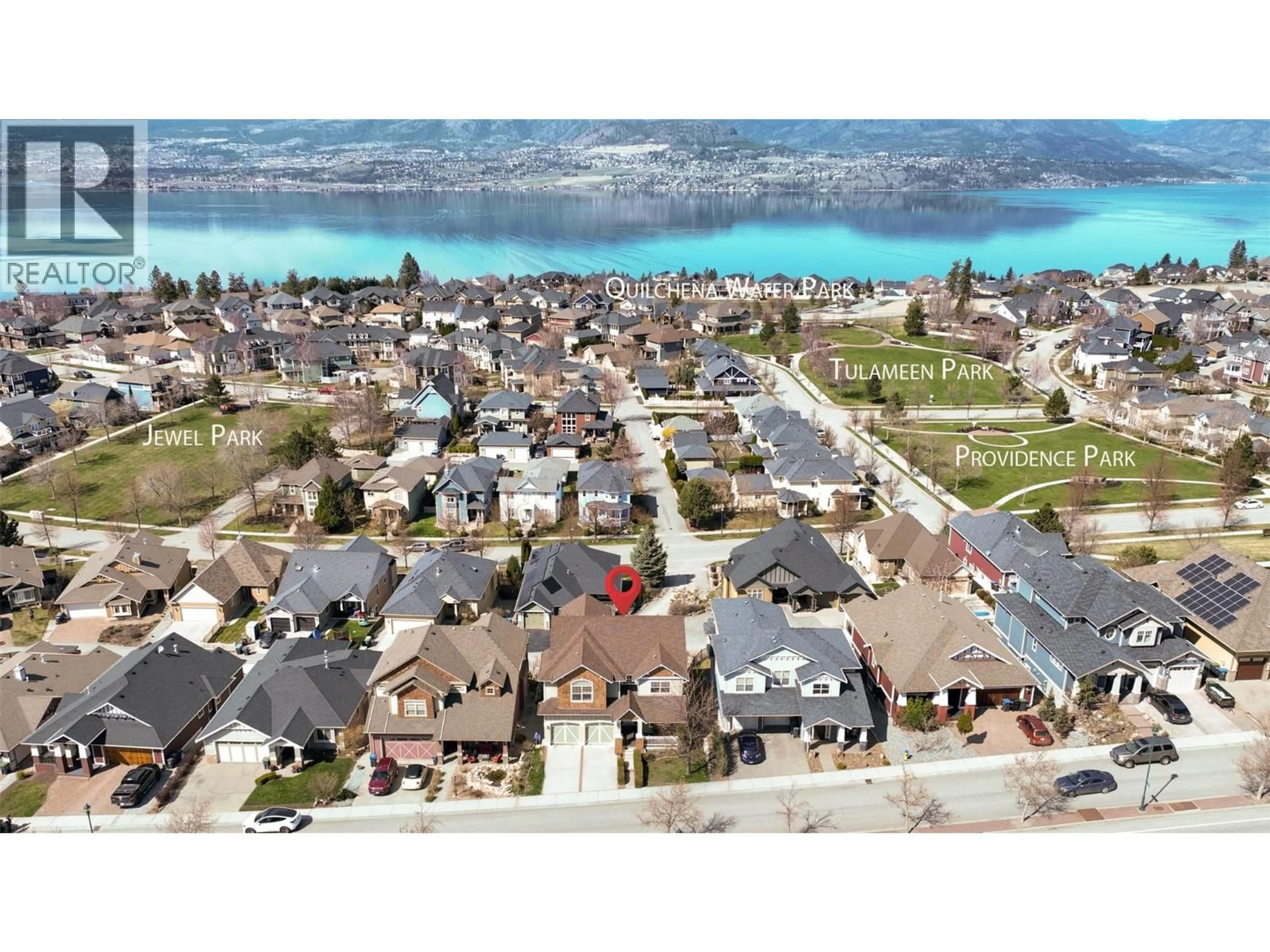 A pic from outside/outdoor area/front of a property/back of a property/a pic from drone, water/lake/river/ocean view for 5450 SOUTH PERIMETER WAY, Kelowna British Columbia V1W5C6