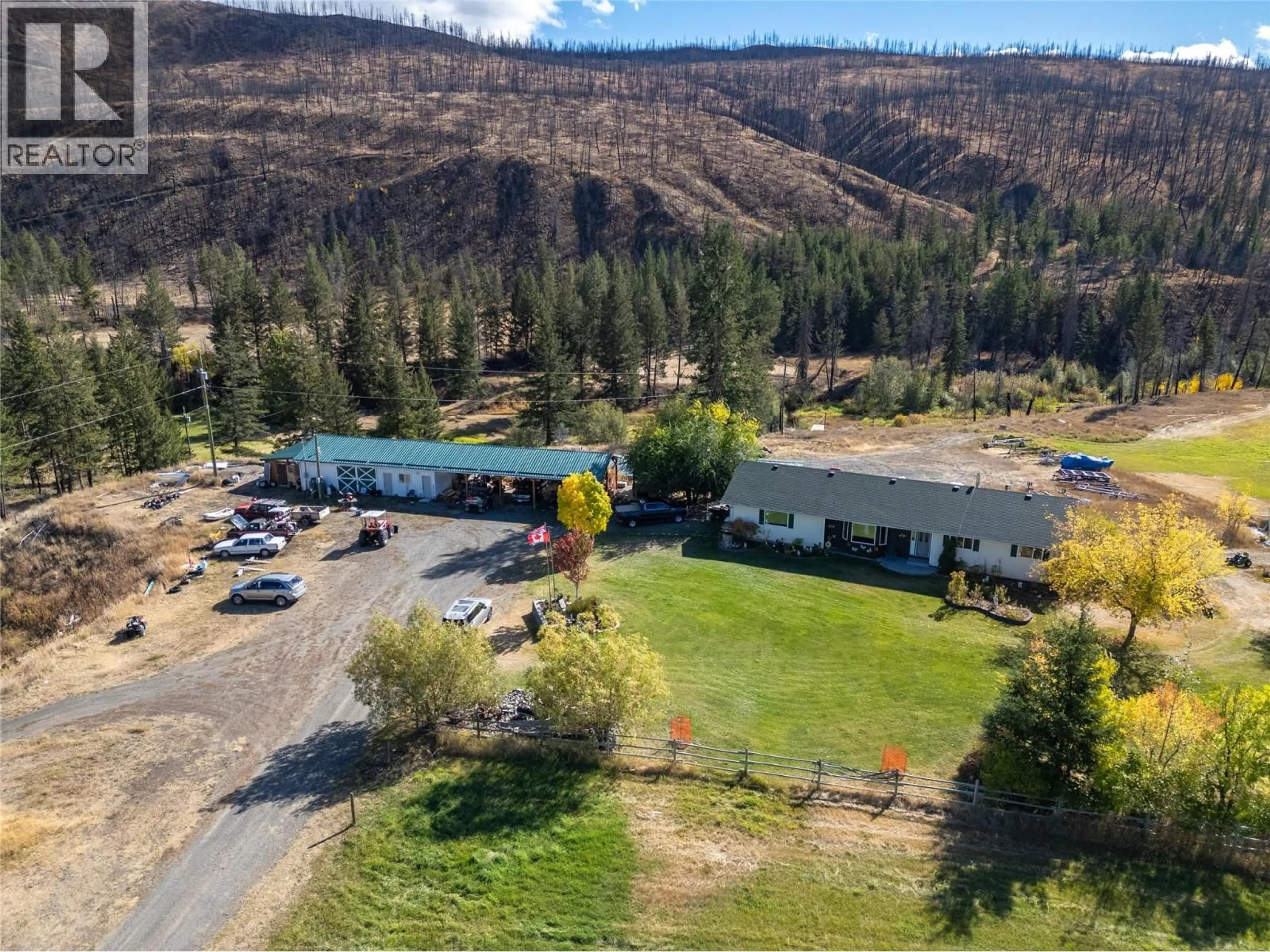 A pic from outside/outdoor area/front of a property/back of a property/a pic from drone, mountain view for 1424 LOON LAKE ROAD, Loon Lake British Columbia V0K1H1