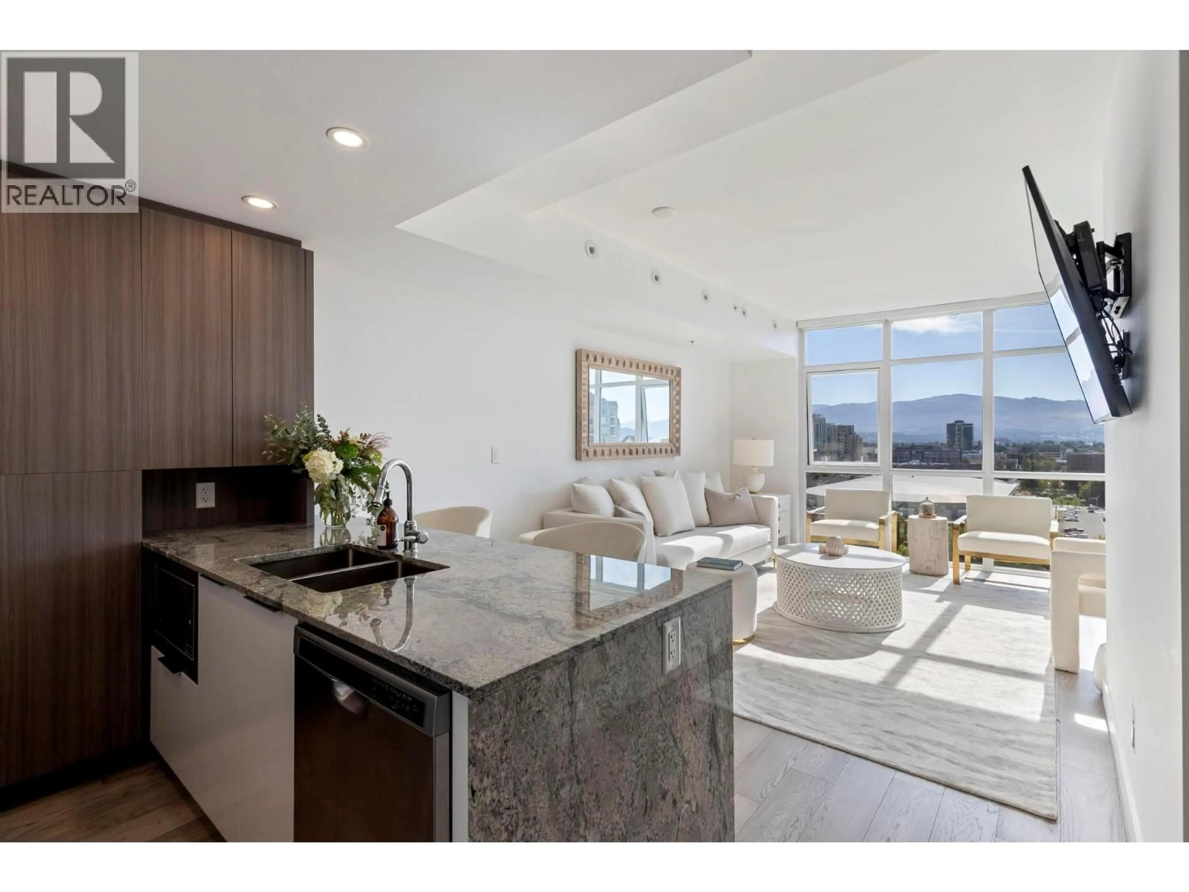 Open concept kitchen, ceramic/tile floor for 1106 - 1151 SUNSET DRIVE, Kelowna British Columbia V1Y0G2