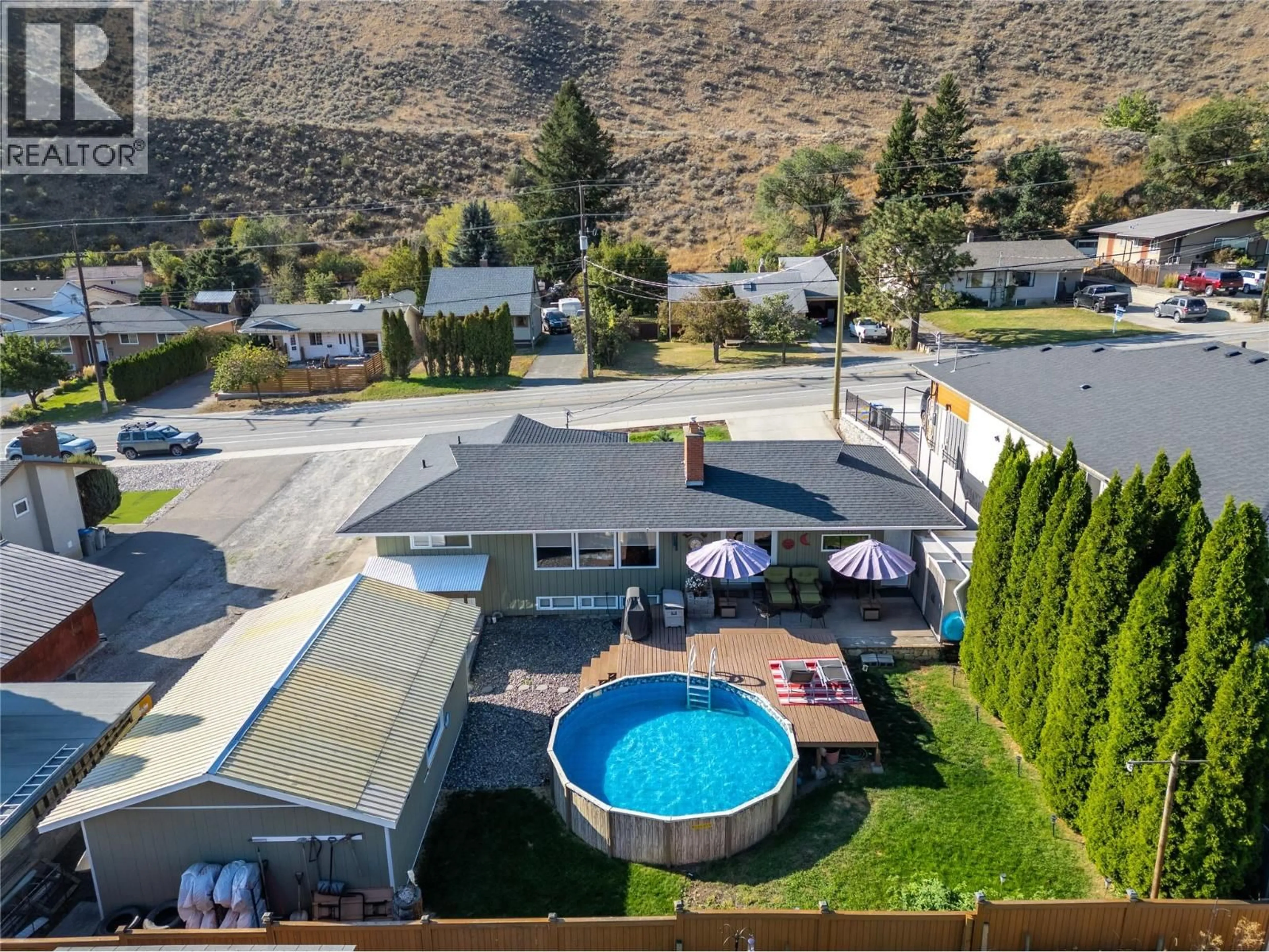 A pic from outside/outdoor area/front of a property/back of a property/a pic from drone, mountain view for 2282 VALLEYVIEW DRIVE, Kamloops British Columbia V2C4C7
