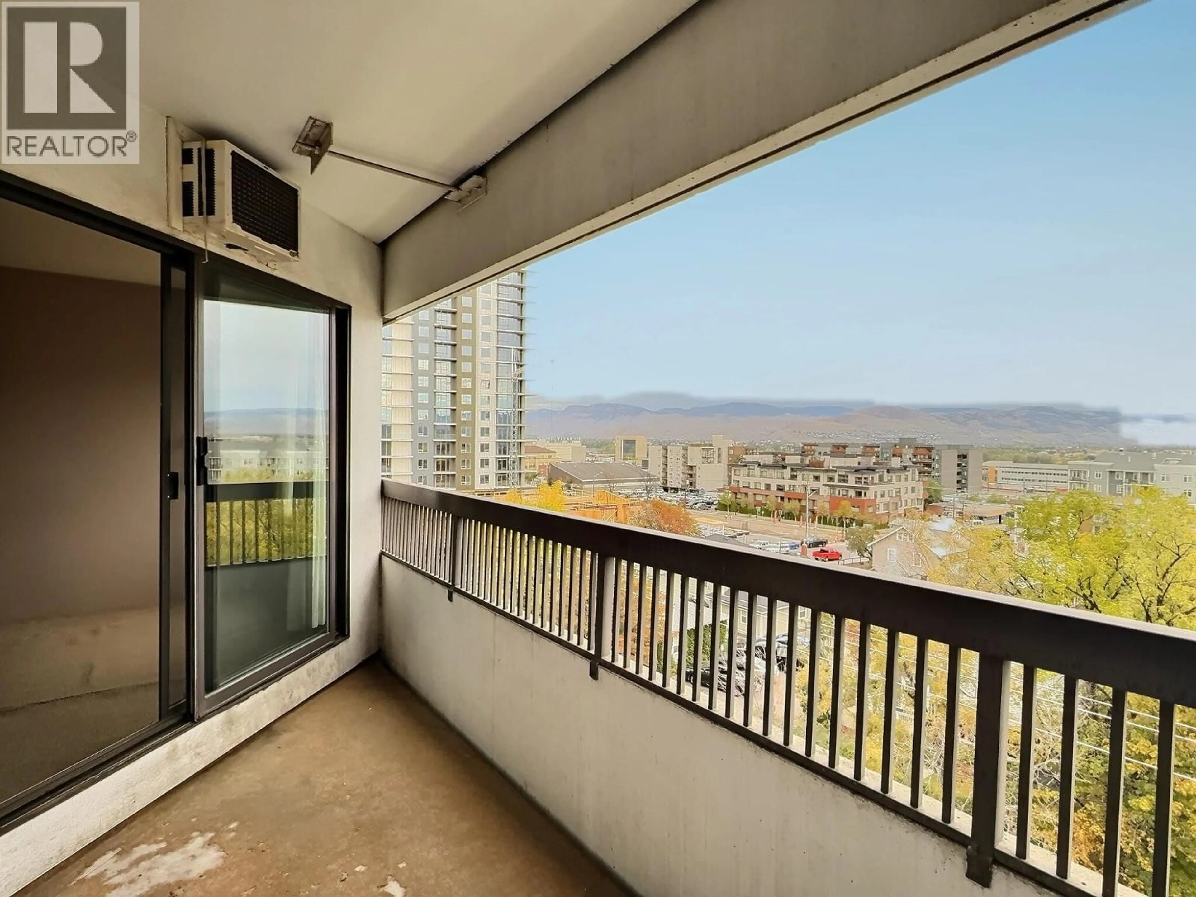 Balcony in the apartment, city buildings view from balcony for 602 - 525 NICOLA STREET, Kamloops British Columbia V2C6J5
