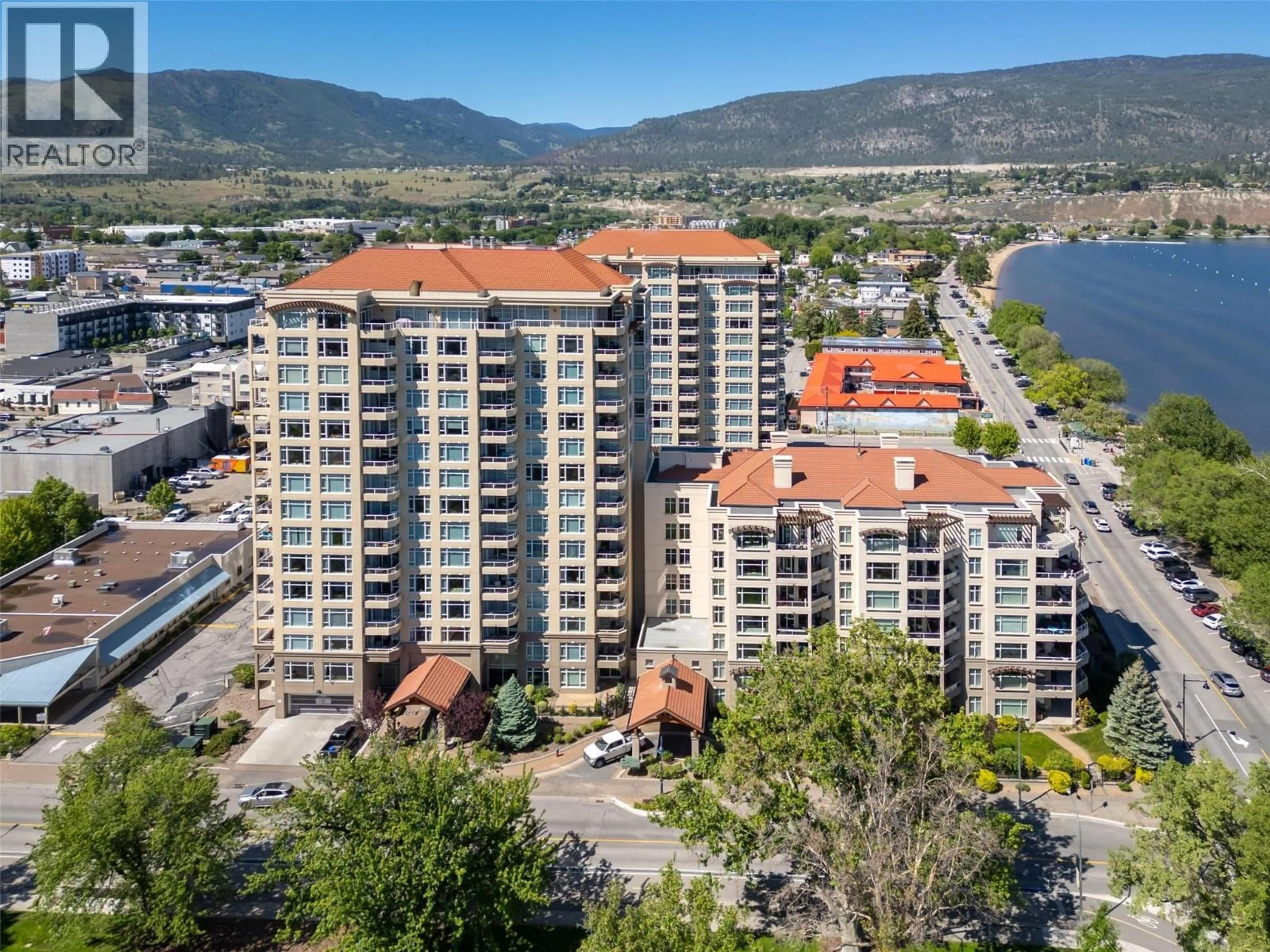 A pic from outside/outdoor area/front of a property/back of a property/a pic from drone, water/lake/river/ocean view for 115 - 100 LAKESHORE DRIVE WEST, Penticton British Columbia V2A1B6