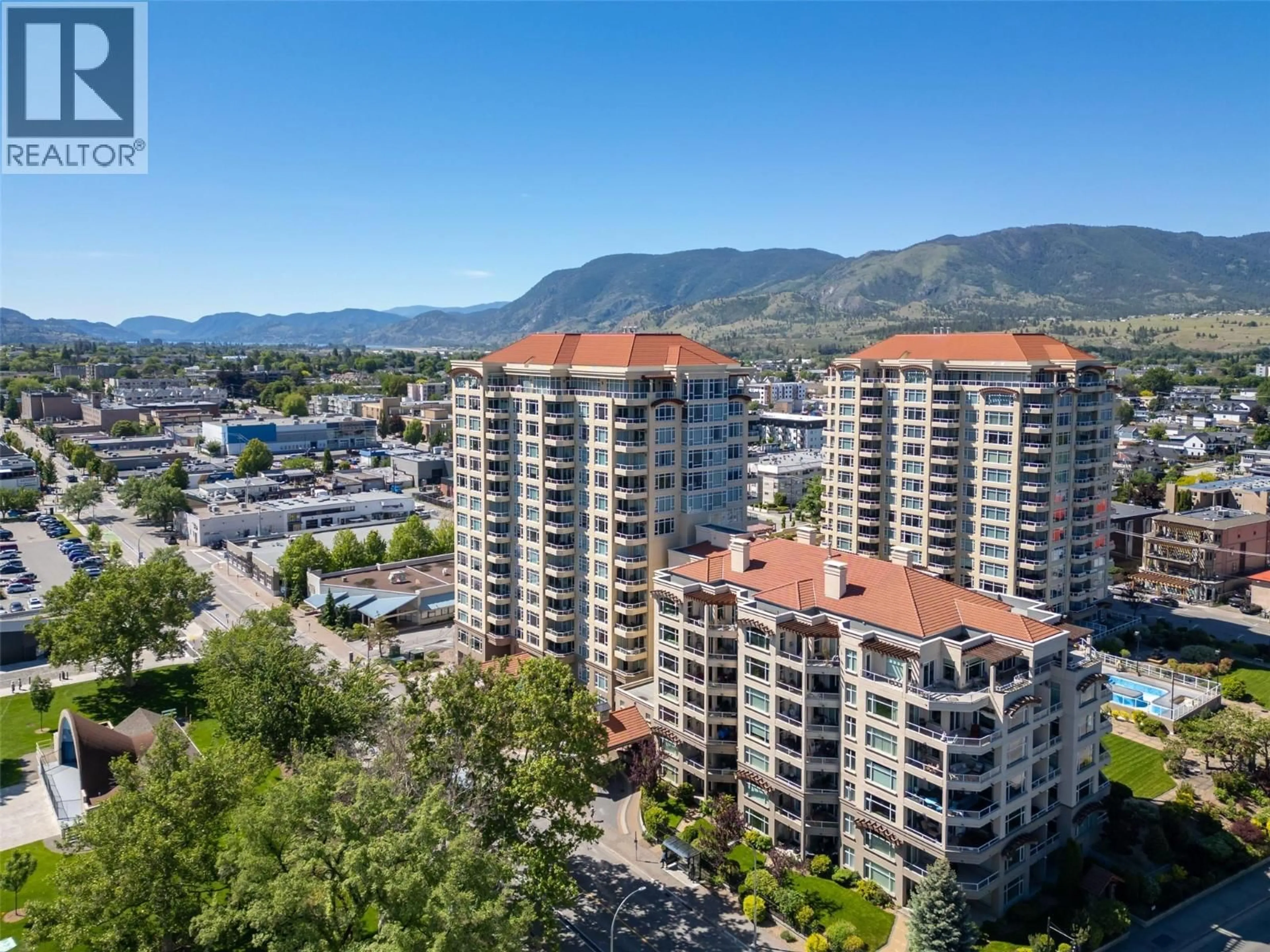 A pic from outside/outdoor area/front of a property/back of a property/a pic from drone, mountain view for 115 - 100 LAKESHORE DRIVE WEST, Penticton British Columbia V2A1B6
