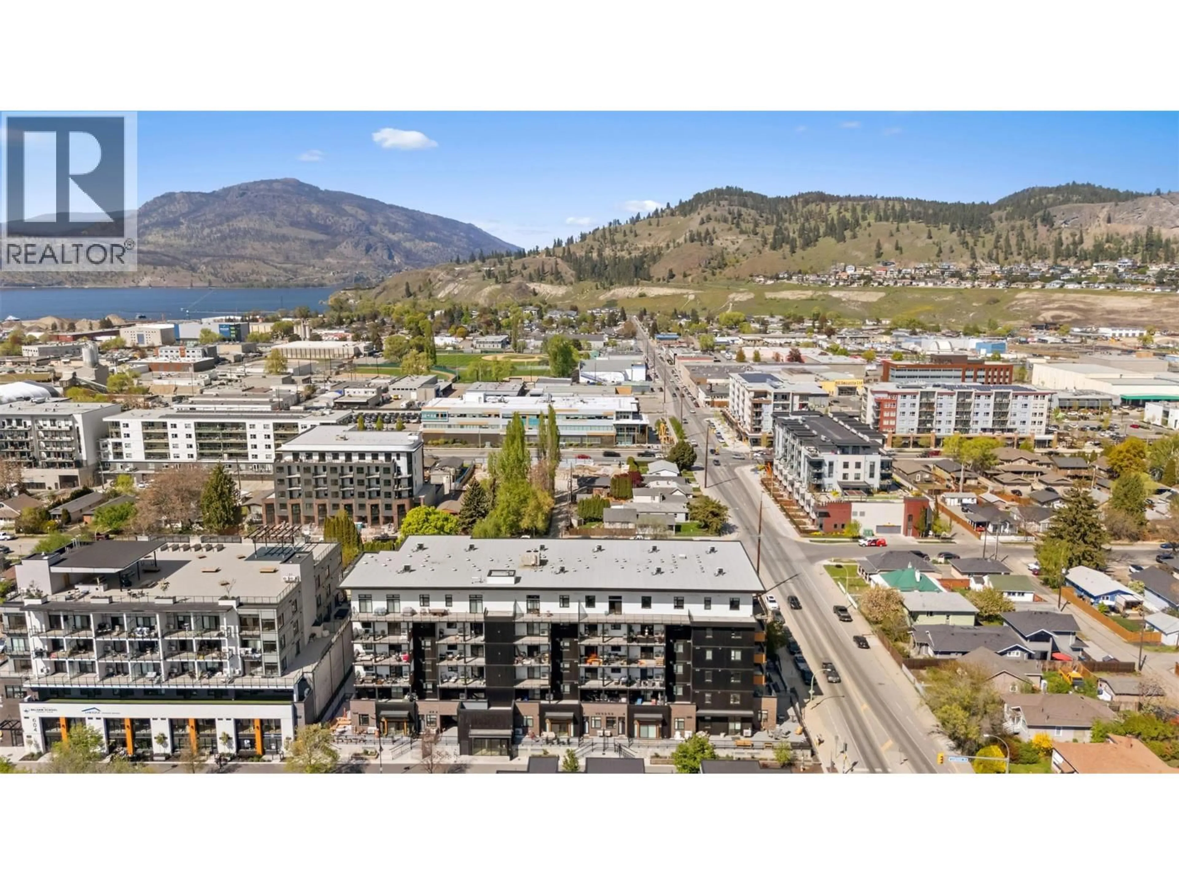 A pic from outside/outdoor area/front of a property/back of a property/a pic from drone, mountain view for 405 - 660 CAWSTON AVENUE, Kelowna British Columbia V1Y9M1
