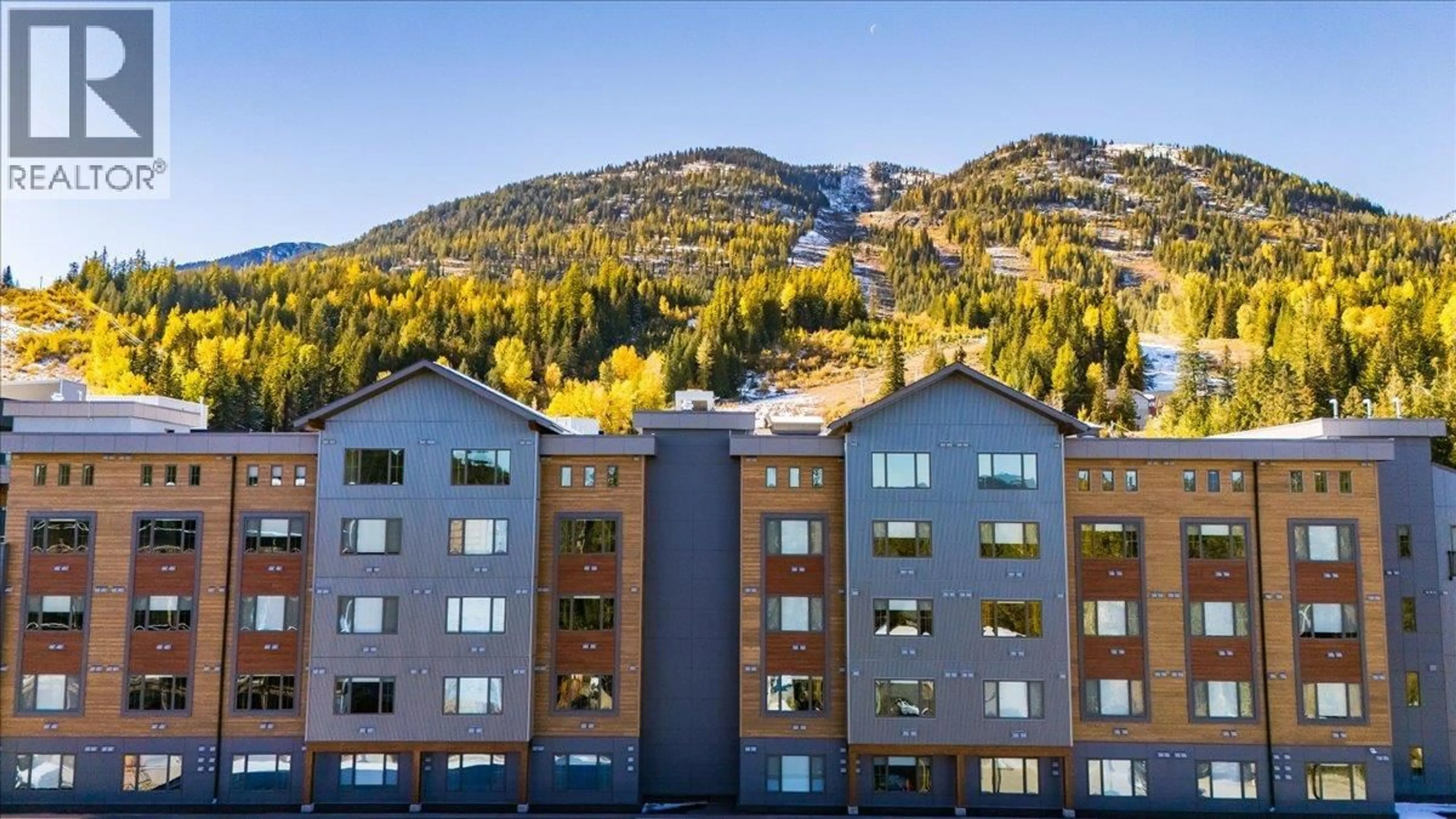A pic from outside/outdoor area/front of a property/back of a property/a pic from drone, mountain view for 424 - 4280 RED MOUNTAIN ROAD, Rossland British Columbia V0G1Y0