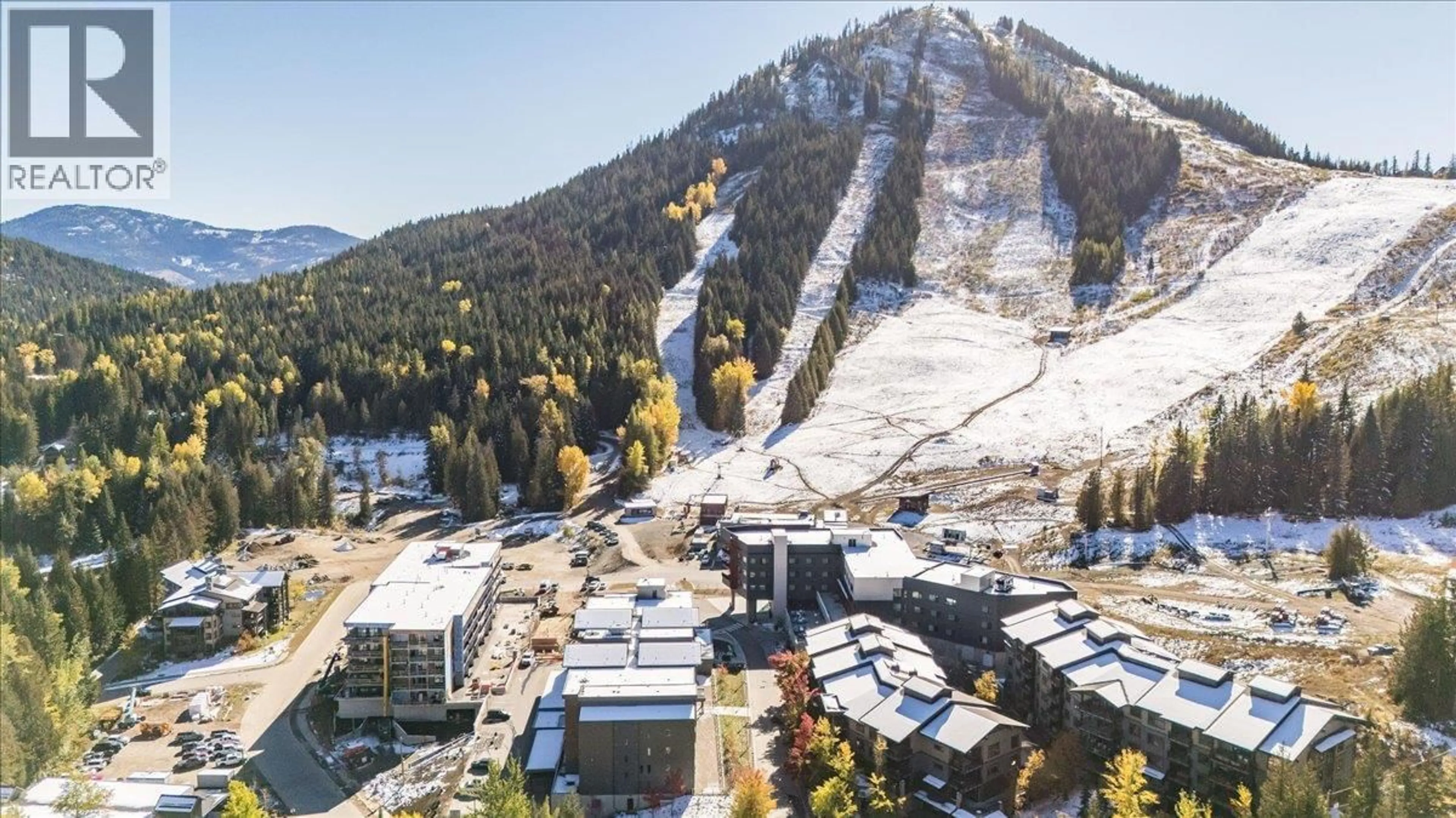 A pic from outside/outdoor area/front of a property/back of a property/a pic from drone, mountain view for 424 - 4280 RED MOUNTAIN ROAD, Rossland British Columbia V0G1Y0