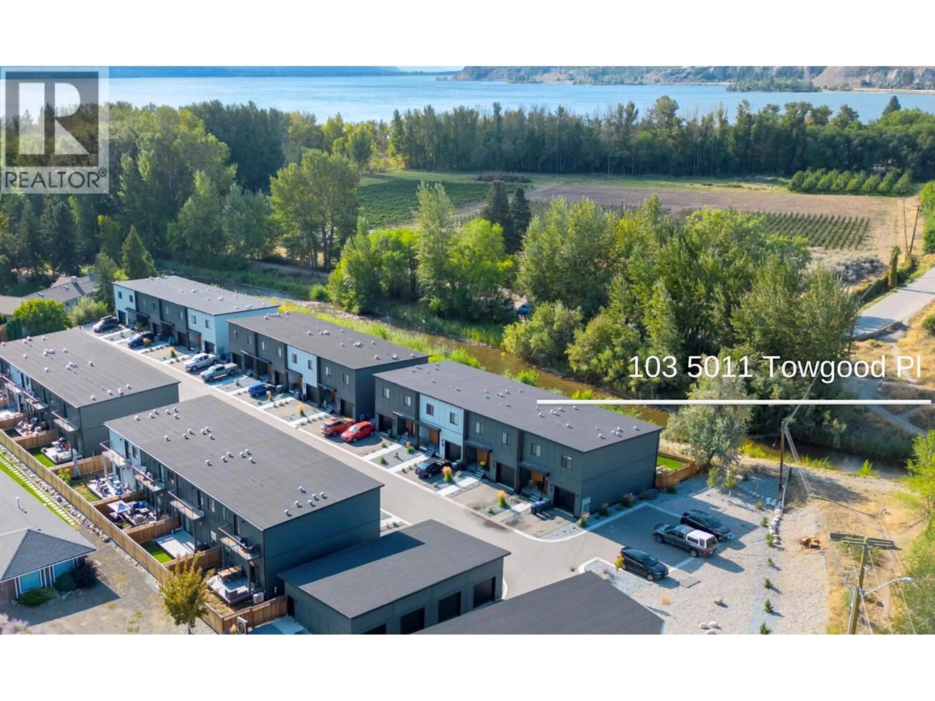 A pic from outside/outdoor area/front of a property/back of a property/a pic from drone, water/lake/river/ocean view for 103 - 5011 TOWGOOD PLACE, Summerland British Columbia V0H1Z9