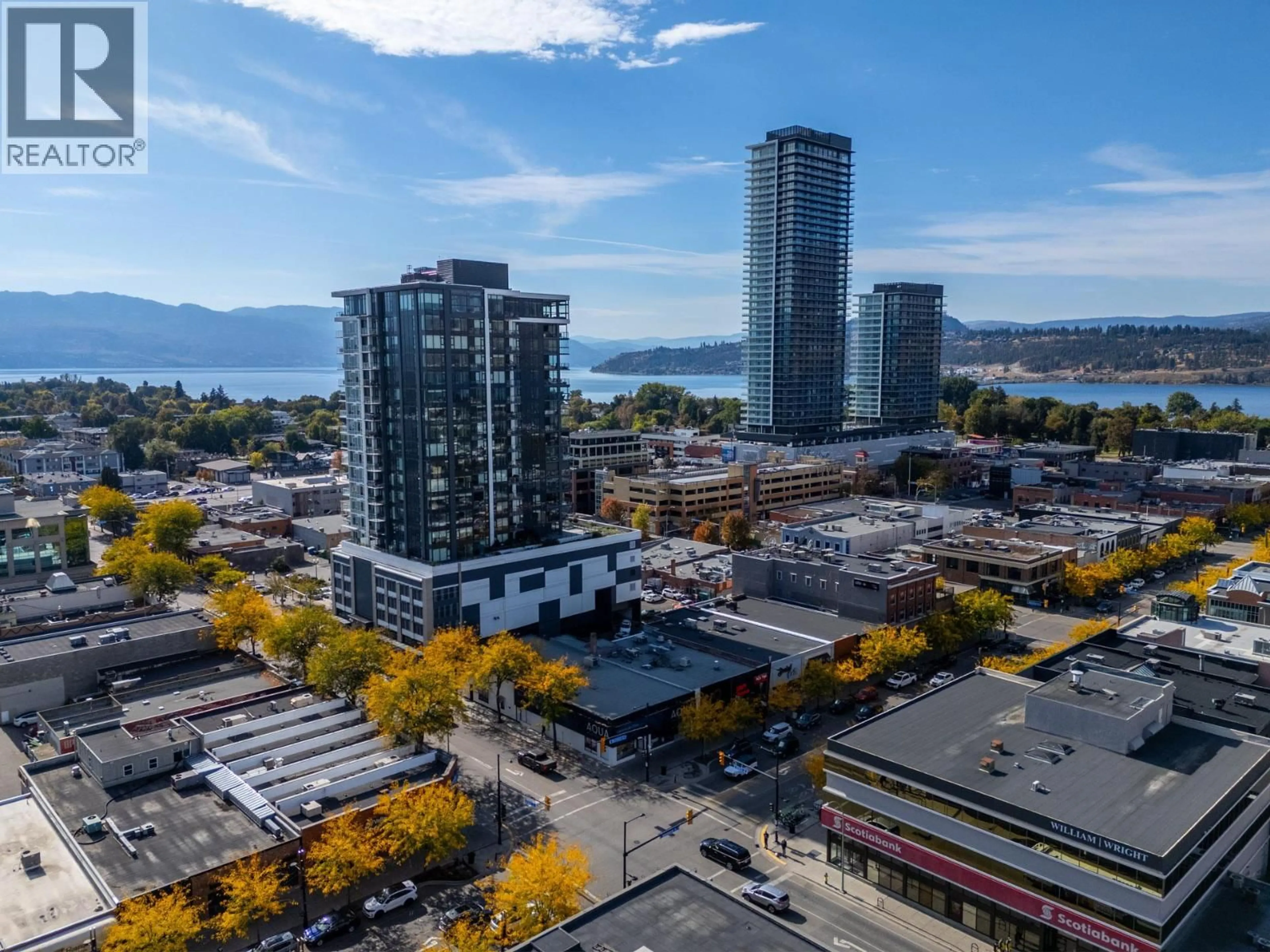 A pic from outside/outdoor area/front of a property/back of a property/a pic from drone, city buildings view from balcony for 802 - 1588 ELLIS STREET, Kelowna British Columbia V1Y8L1