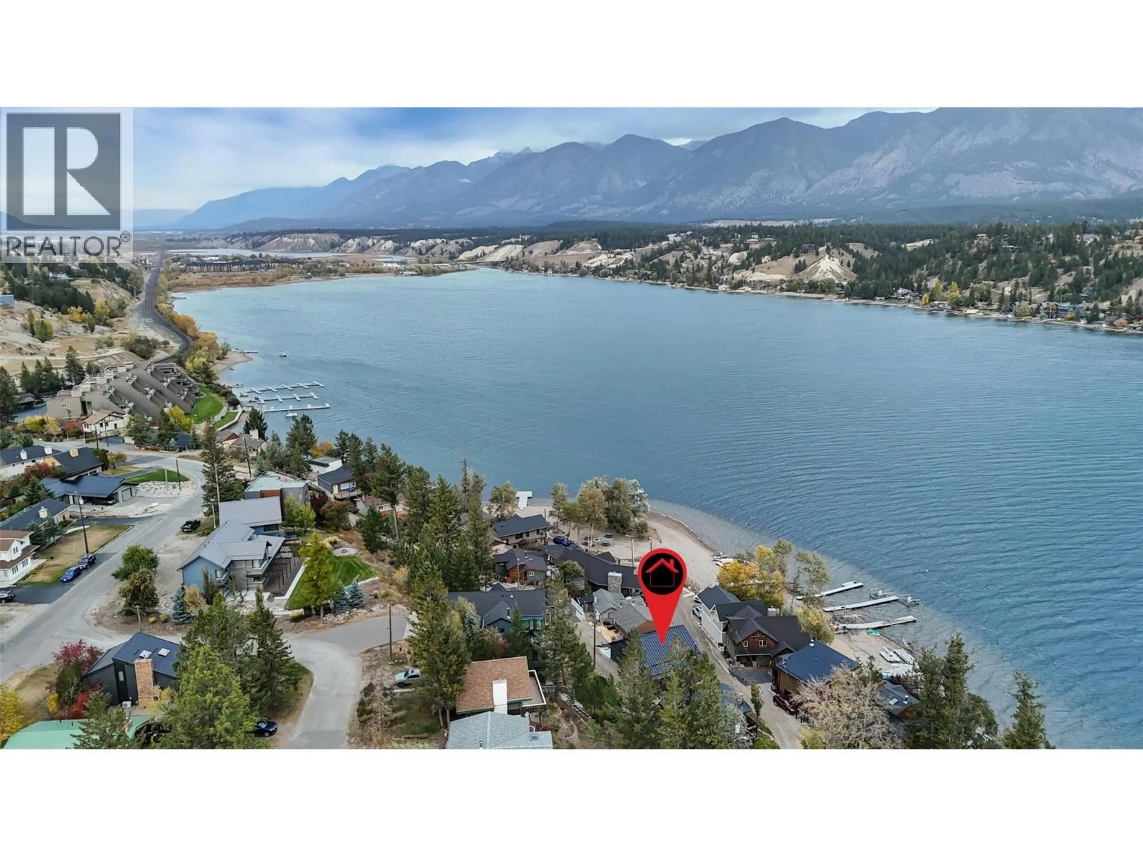 A pic from outside/outdoor area/front of a property/back of a property/a pic from drone, water/lake/river/ocean view for 1614 LOWER LAKEVIEW LANE, Invermere British Columbia V0A1K4
