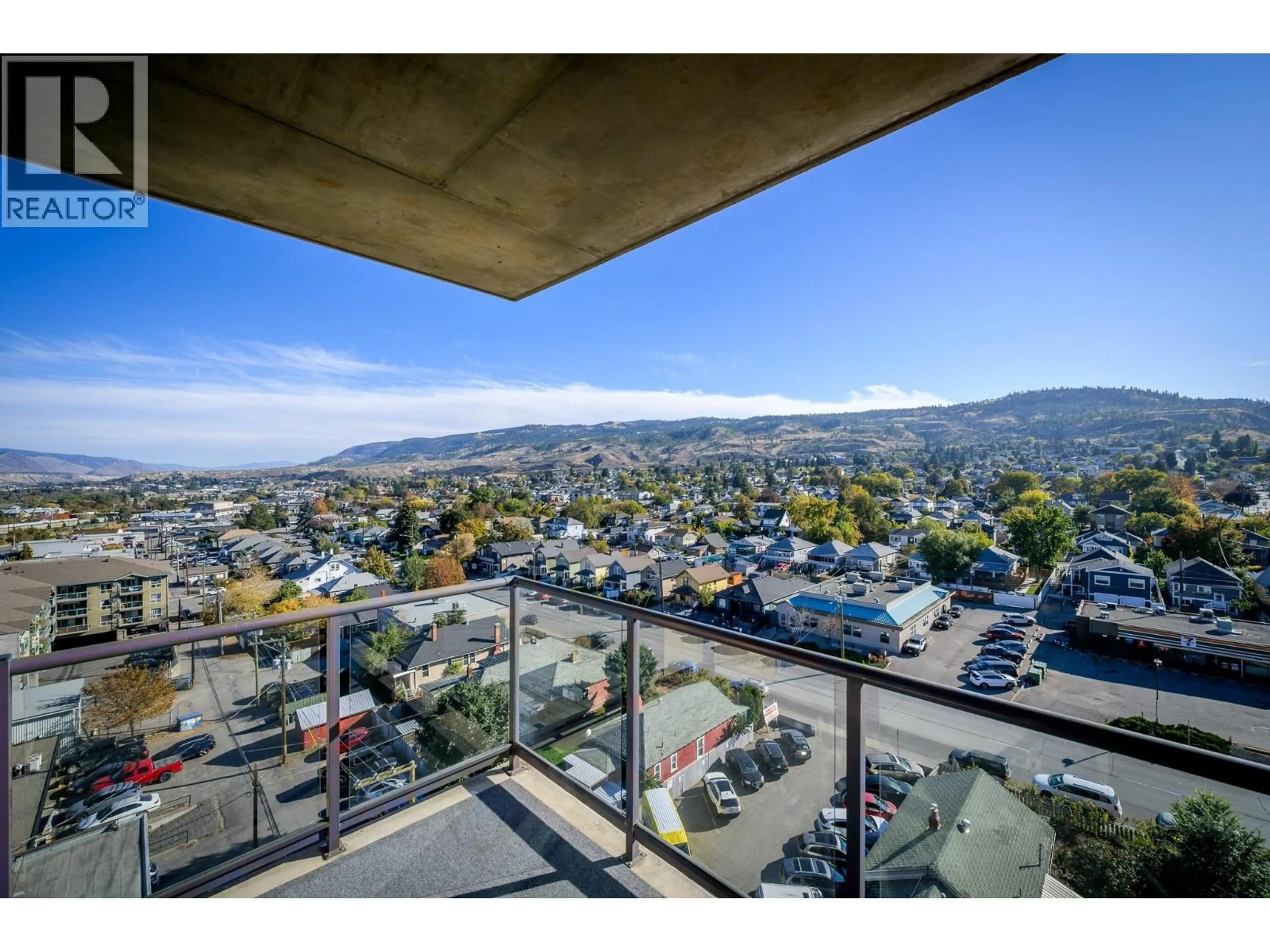 A pic from outside/outdoor area/front of a property/back of a property/a pic from drone, city buildings view from balcony for 907 - 619 VICTORIA STREET, Kamloops British Columbia V2C6W7