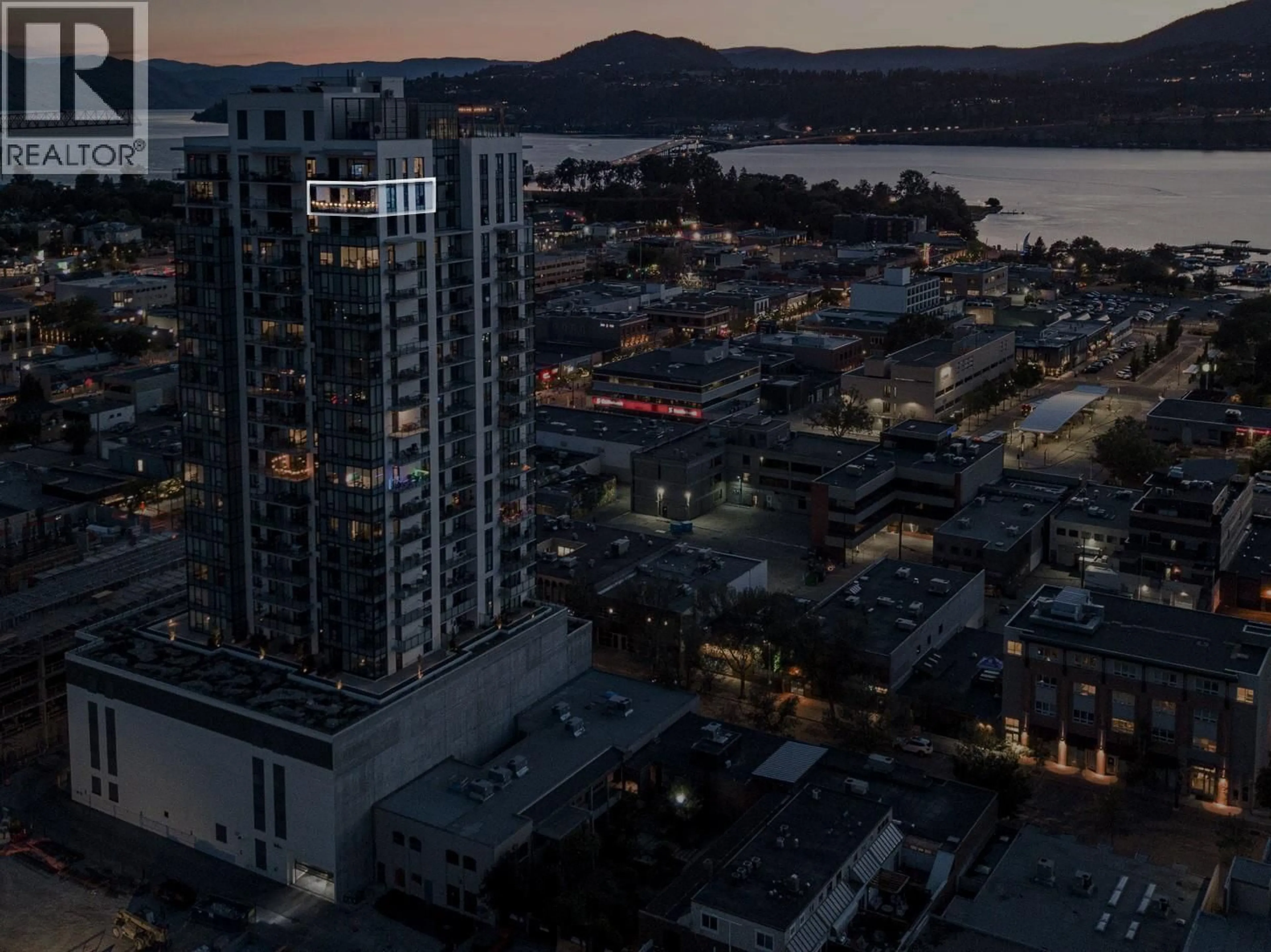 A pic from outside/outdoor area/front of a property/back of a property/a pic from drone, city buildings view from balcony for 2307 - 1471 ST. PAUL STREET, Kelowna British Columbia V1Y2E4