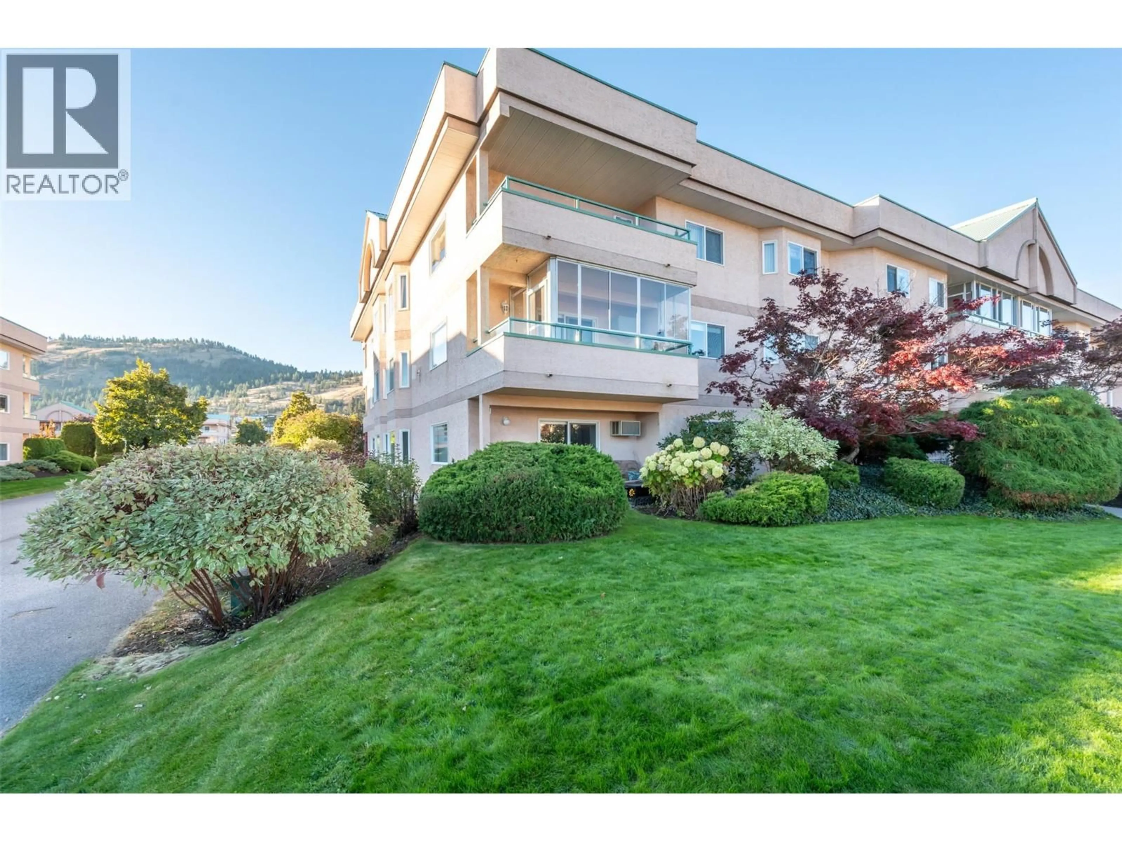 A pic from outside/outdoor area/front of a property/back of a property/a pic from drone, mountain view for 108 - 8907 PINEO COURT, Summerland British Columbia V0H1Z5