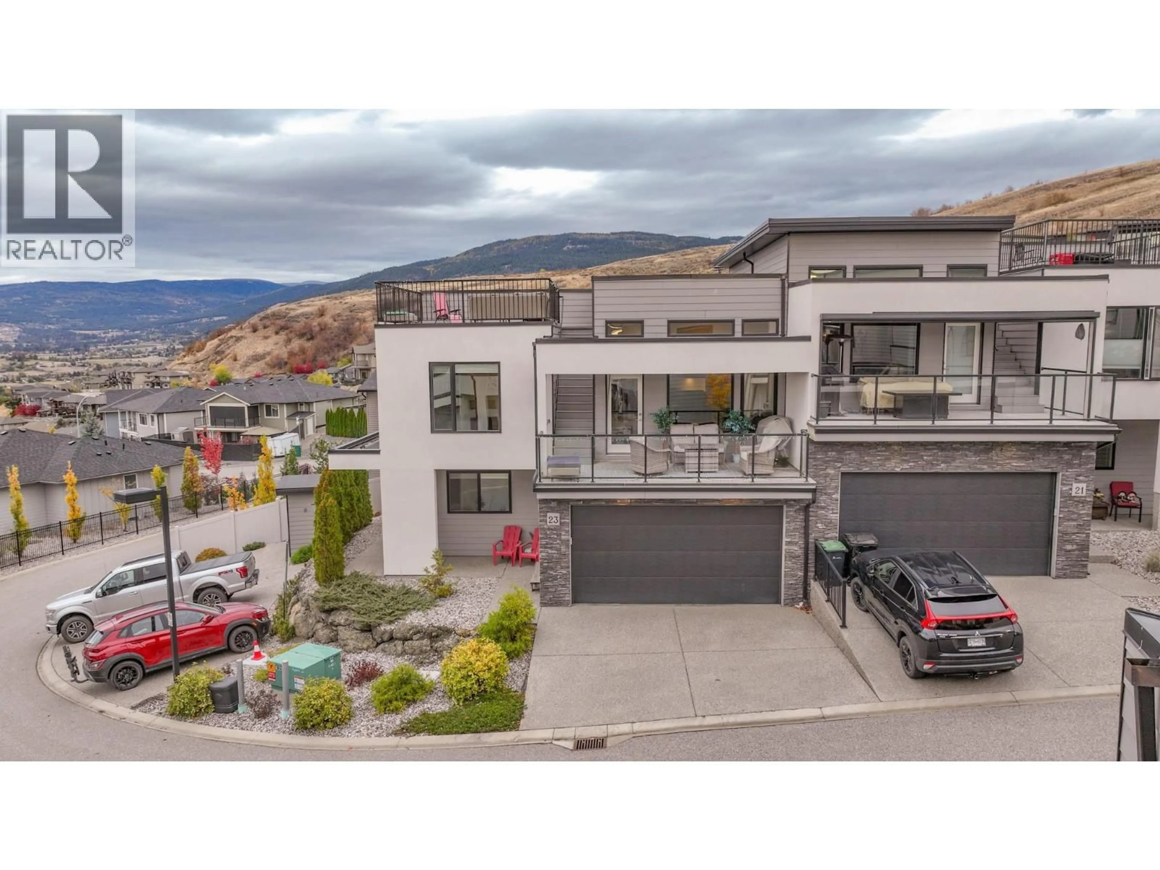 A pic from outside/outdoor area/front of a property/back of a property/a pic from drone, mountain view for 23 - 900 MT. IDA DRIVE, Vernon British Columbia V1B4G1